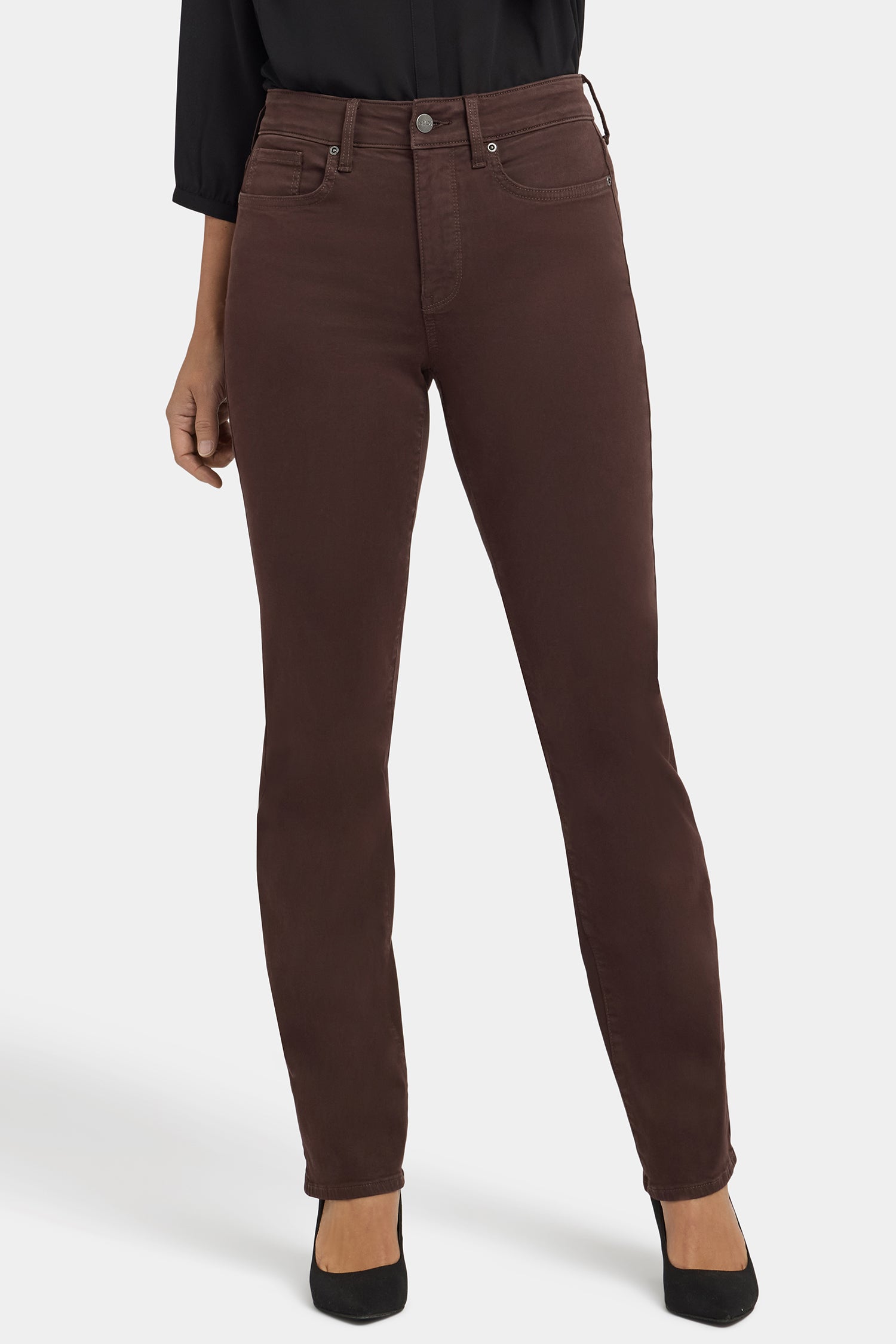 NYDJ Marilyn Straight Jeans With High Rise And 31" Inseam - Bitter Chocolate