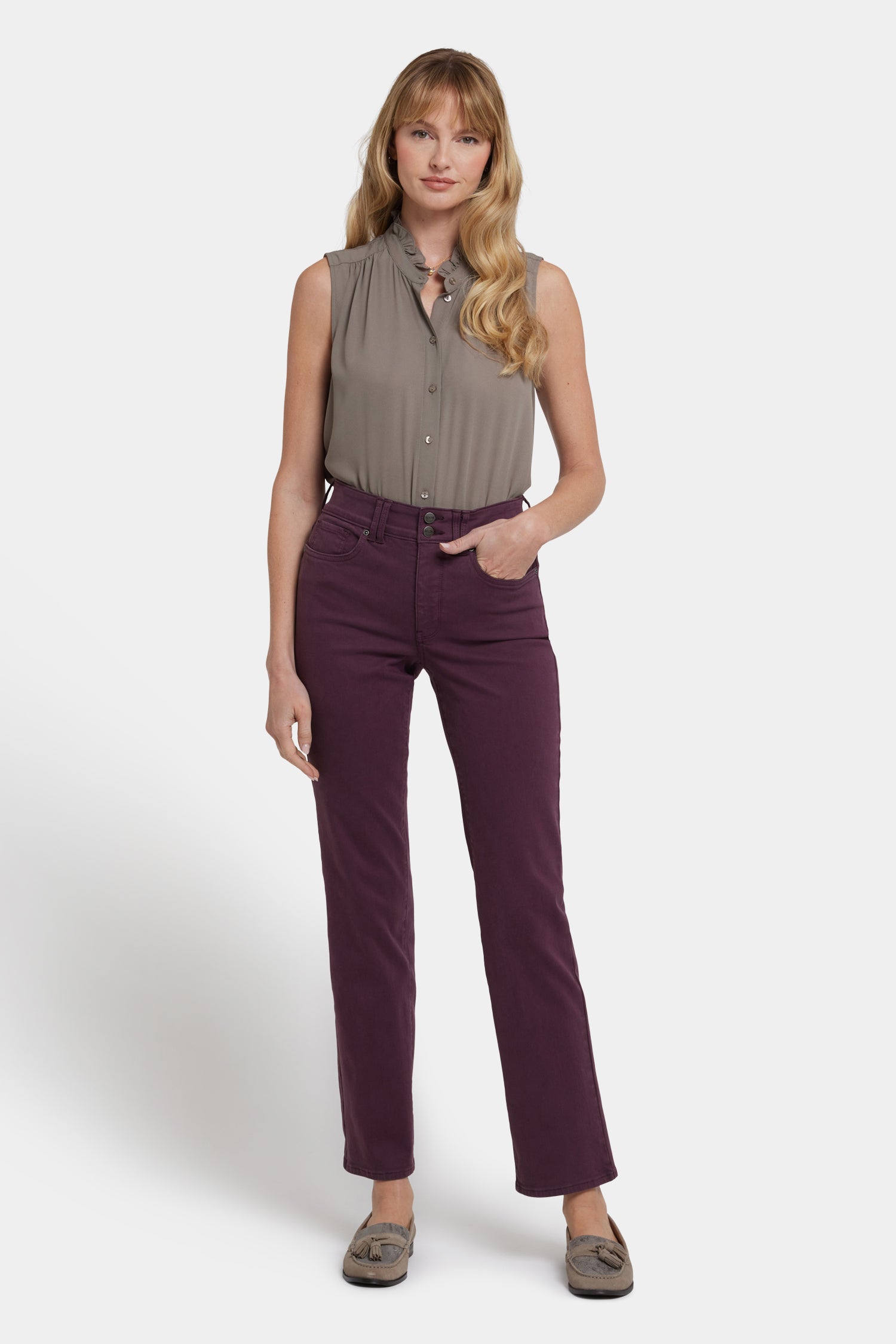 NYDJ Marilyn Straight Jeans With High Rise And Wide Waistband - Fig