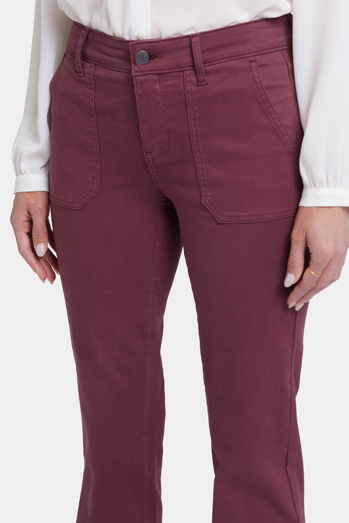 NYDJ Marilyn Straight Jeans  With Utility Pockets - Dark Cherry