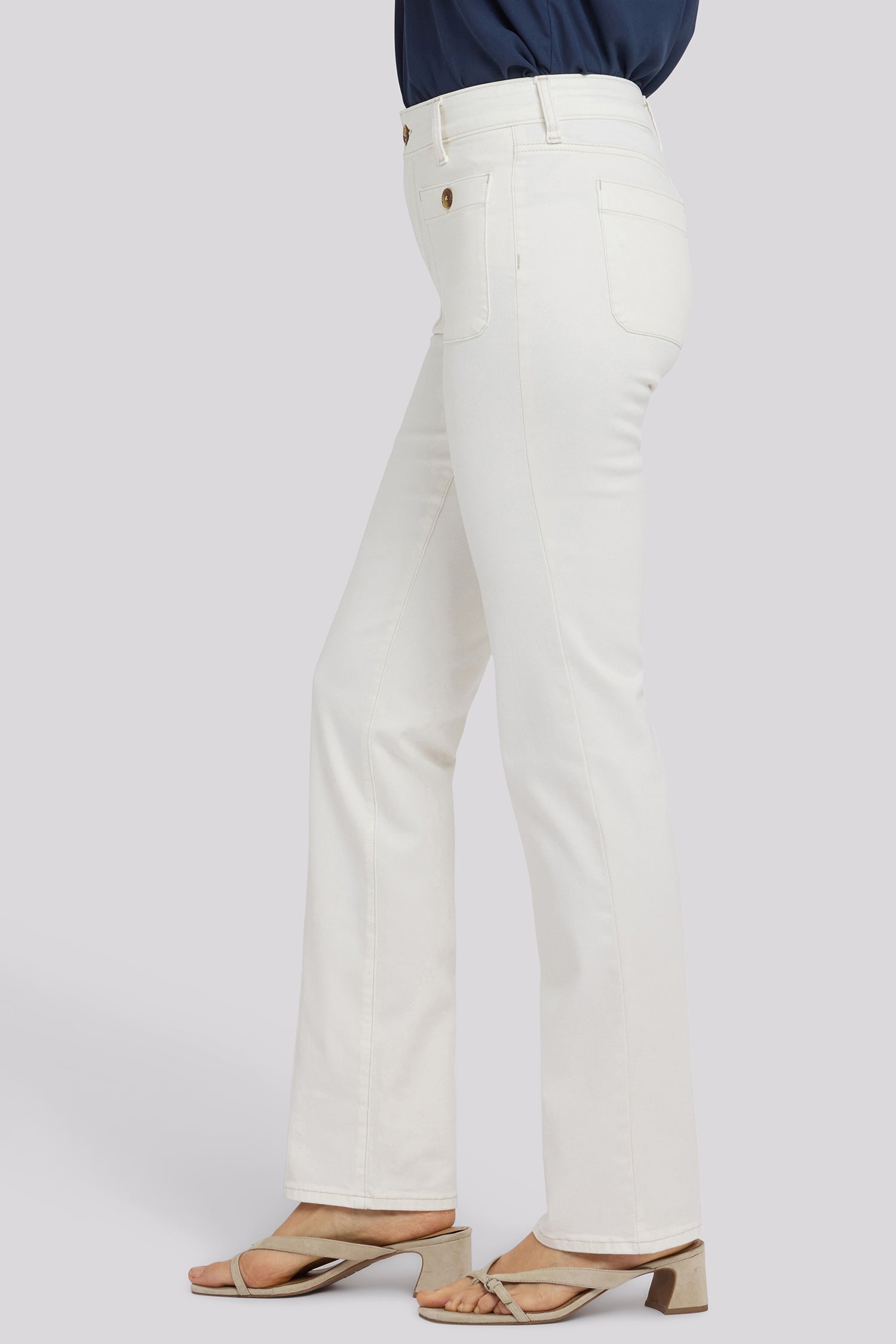 NYDJ Marilyn Straight Jeans With Front Button Patch Pockets - Vintage White