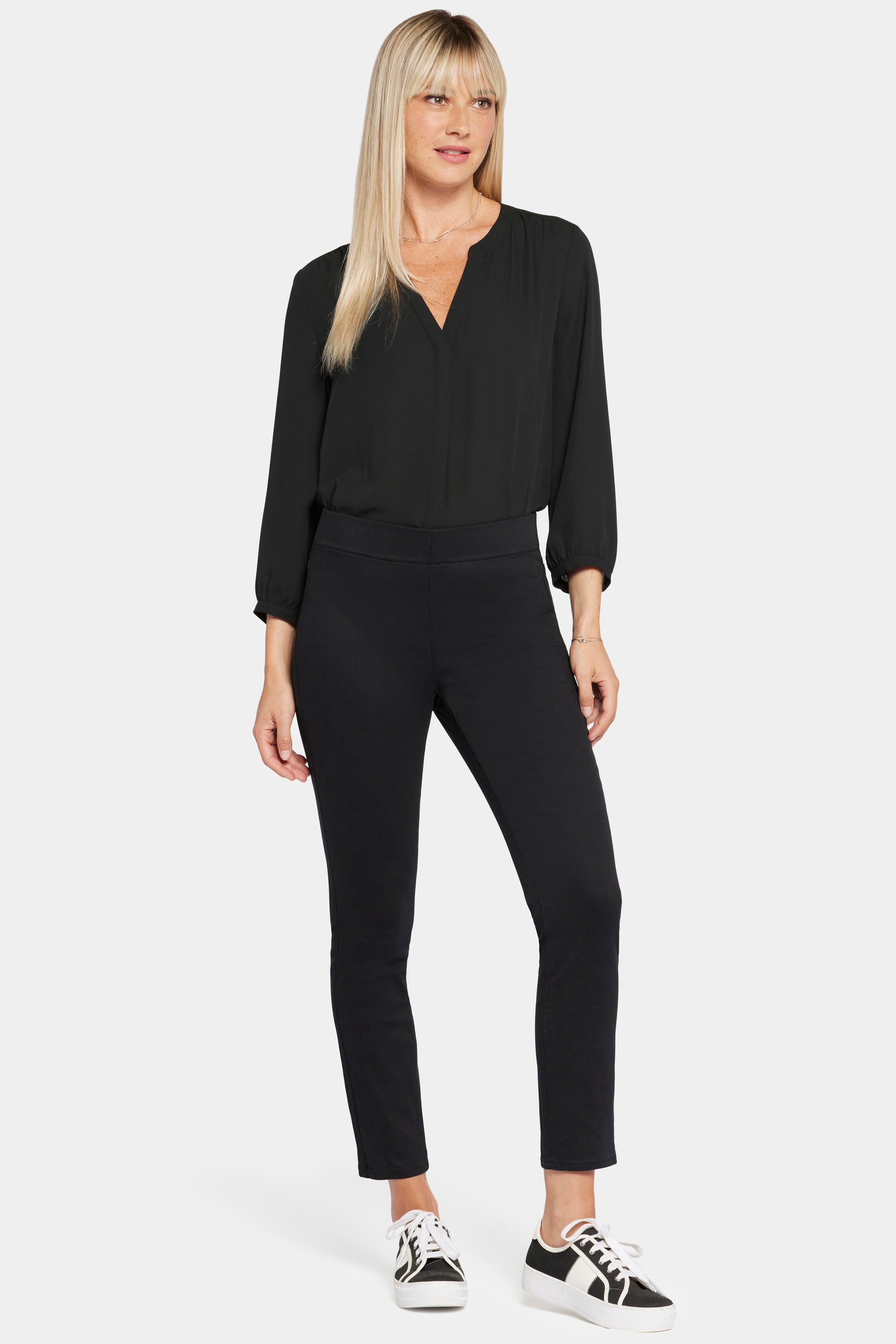 NYDJ Skinny Ankle Pull-On Jeans With Sideseam Slit - Black