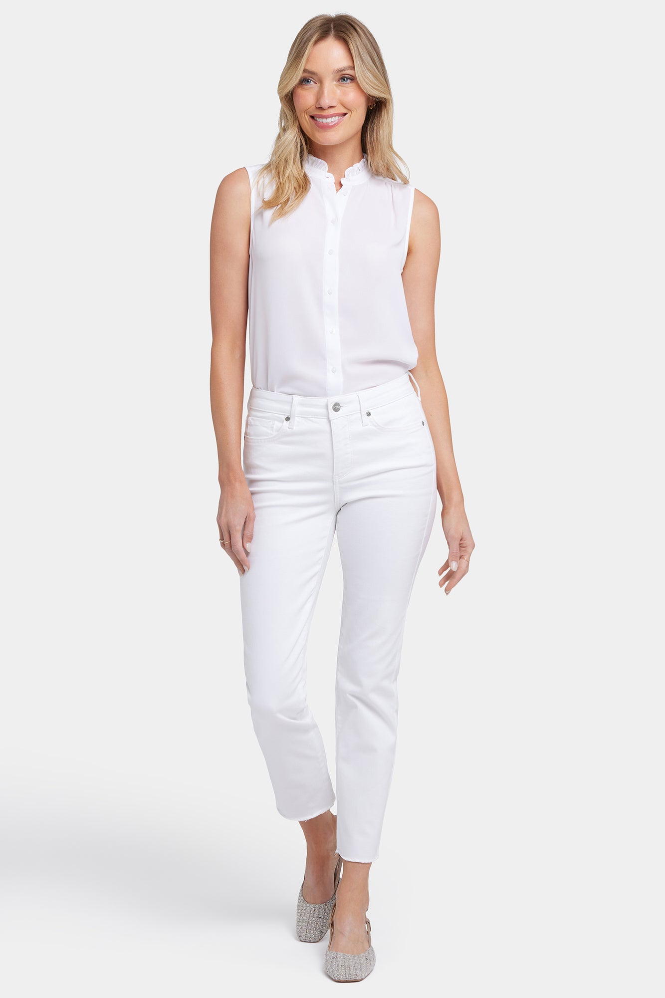 NYDJ Sheri Slim Ankle Jeans With Frayed Hems - Optic White