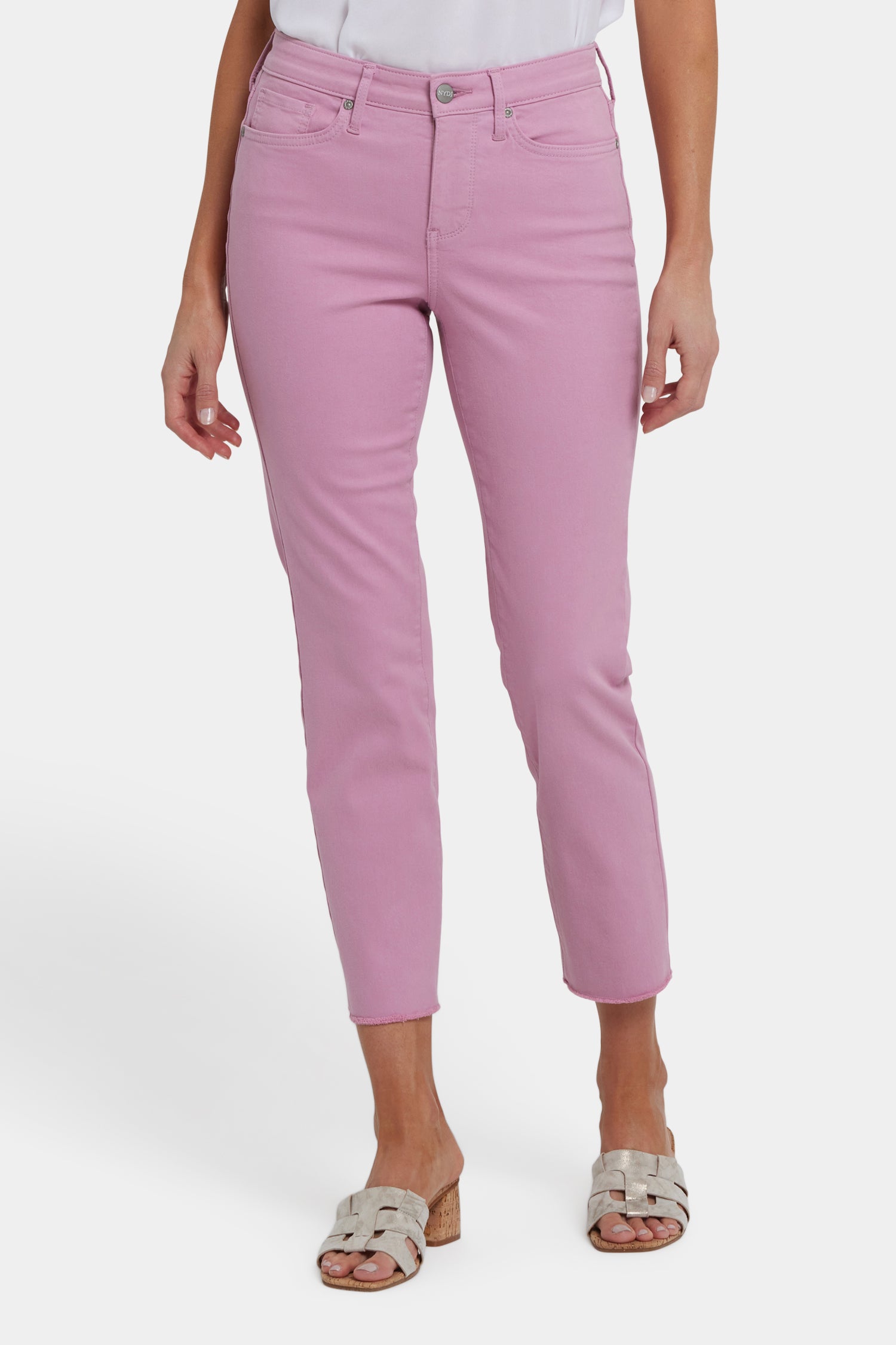 NOREMID RIGID DENIM – NAVY/PINK Sheri Slim Ankle Jeans With Frayed Hems - Ballet Pink | NYDJ
