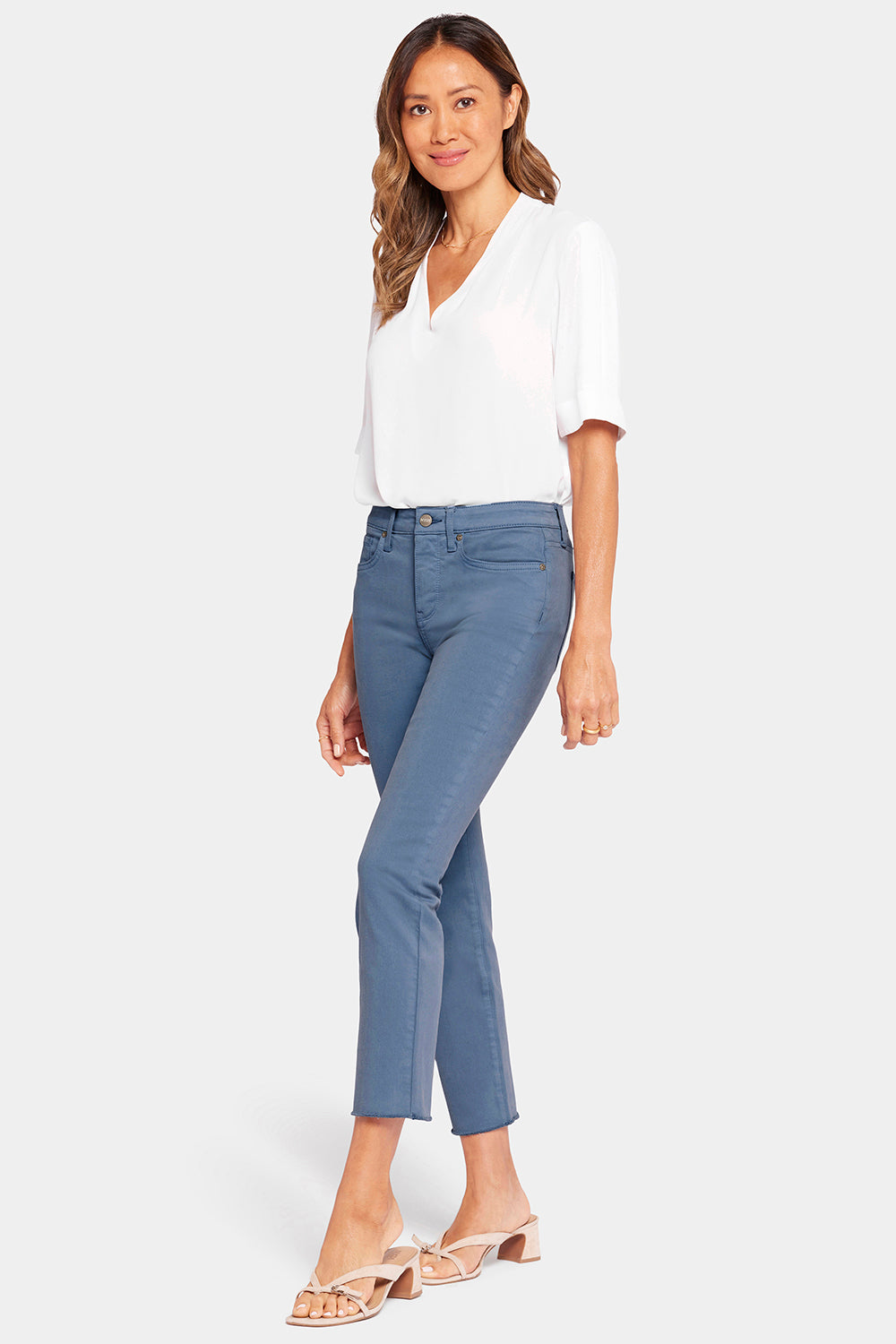 Sheri Slim Ankle Jeans With Frayed Hems - Blue Stone Blue | NYDJ
