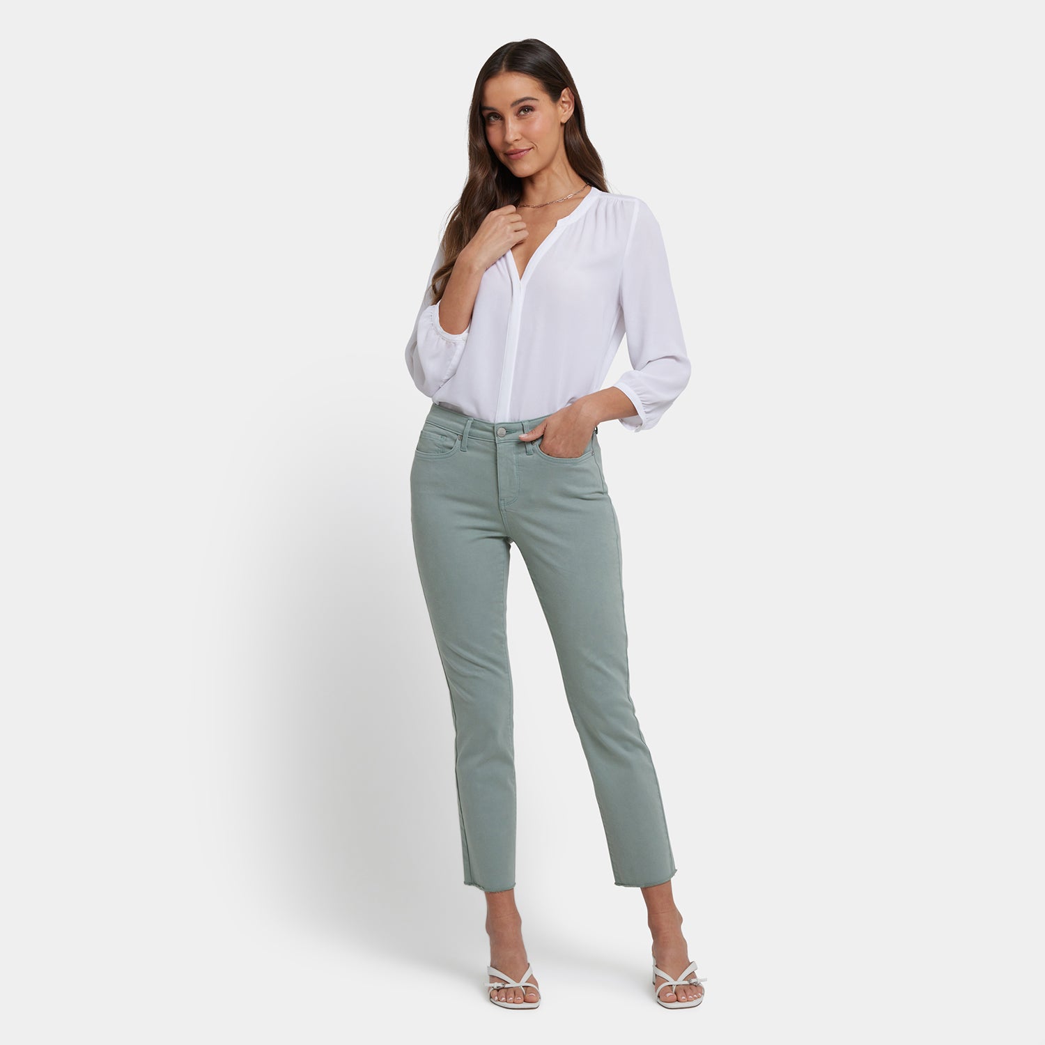 Sheri Slim Ankle Jeans With Frayed Hems - Mistletoe Green | NYDJ