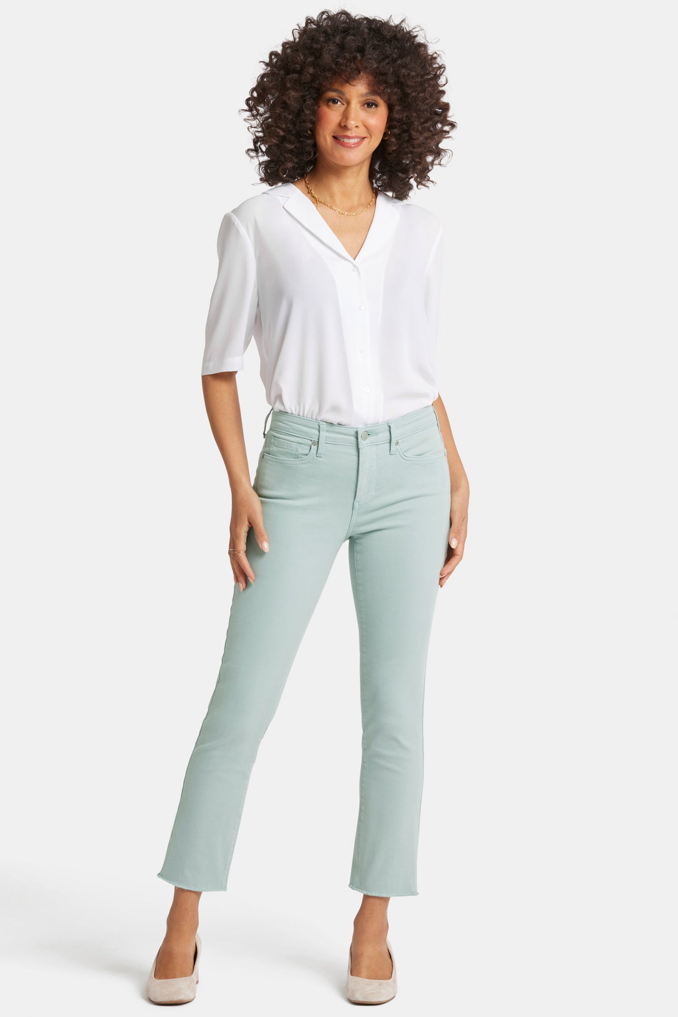 NYDJ Sheri Slim Ankle Jeans With Frayed Hems - Snowpass Mint