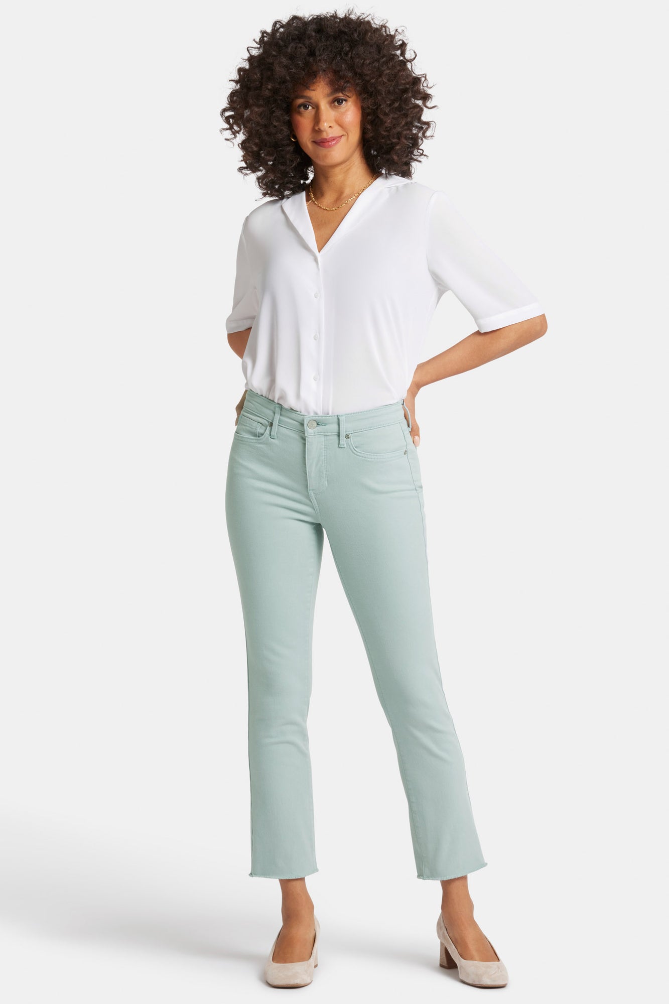 NYDJ Sheri Slim Ankle Jeans With Frayed Hems - Snowpass Mint