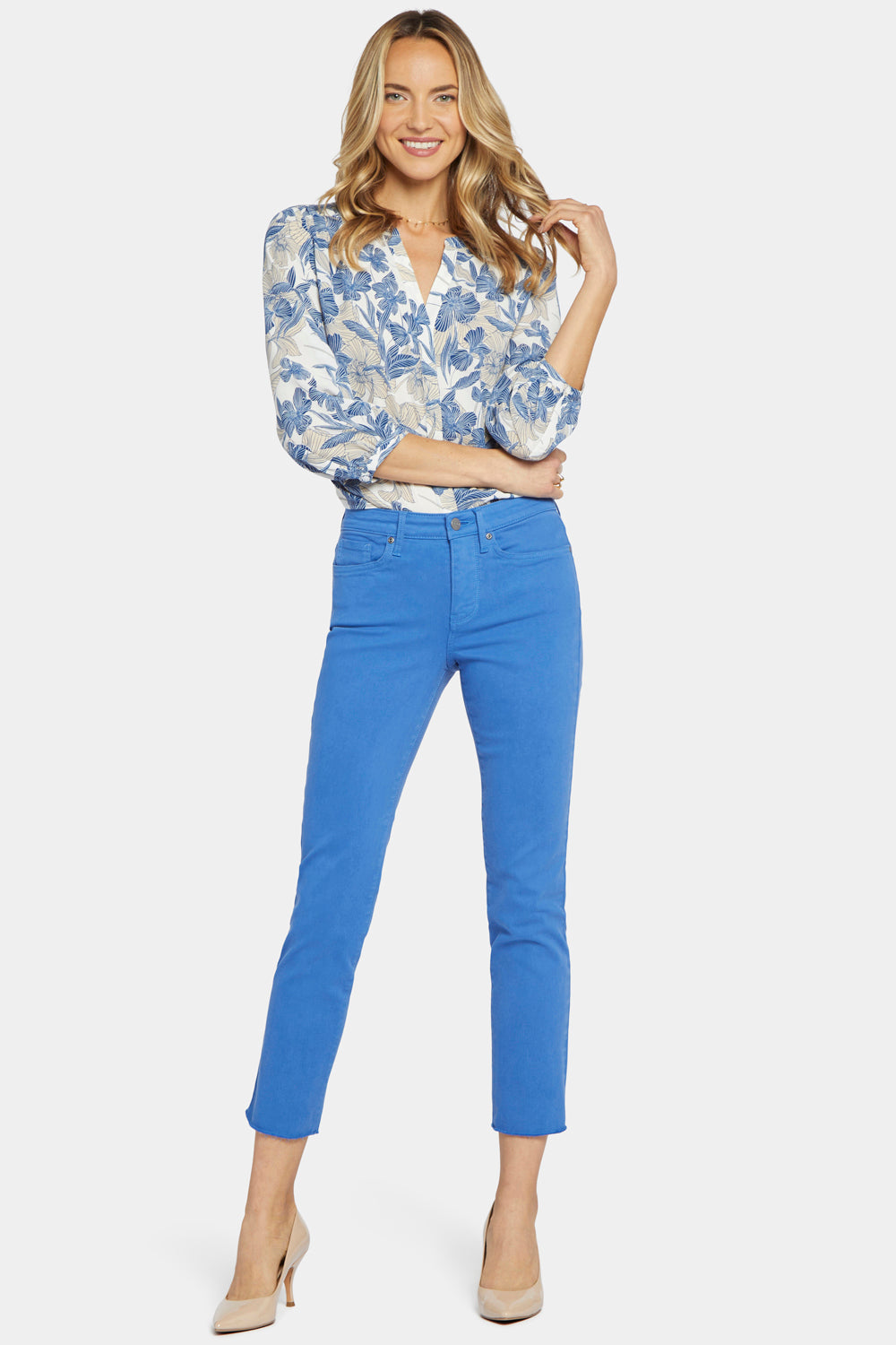 NYDJ Sheri Slim Ankle Jeans With Frayed Hems - Swing Blue