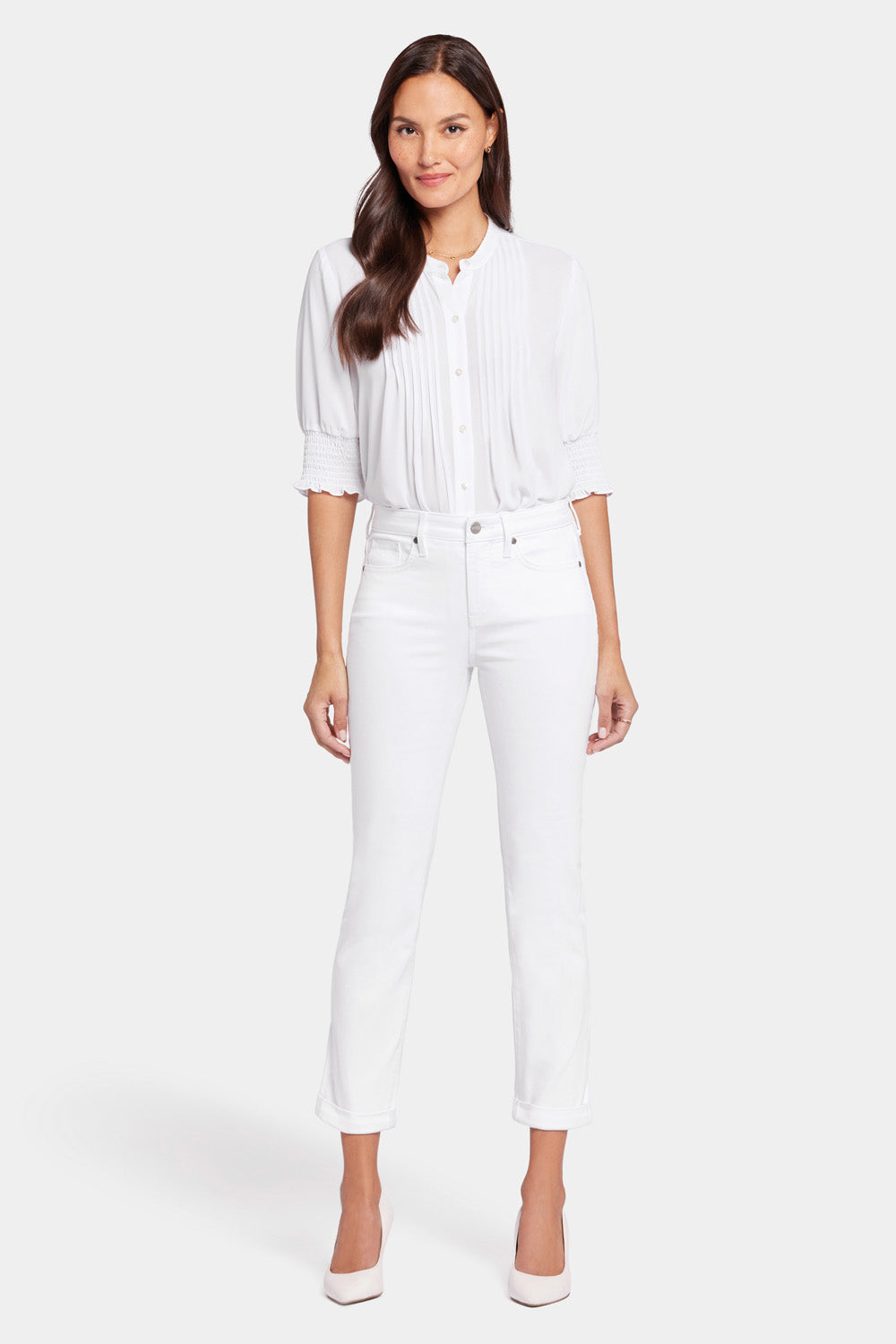 NYDJ Sheri Slim Ankle Jeans With Roll Cuffs - Optic White