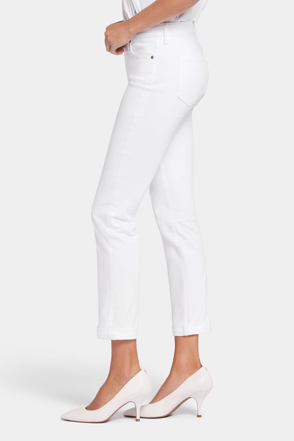 NYDJ Sheri Slim Ankle Jeans With Roll Cuffs - Optic White