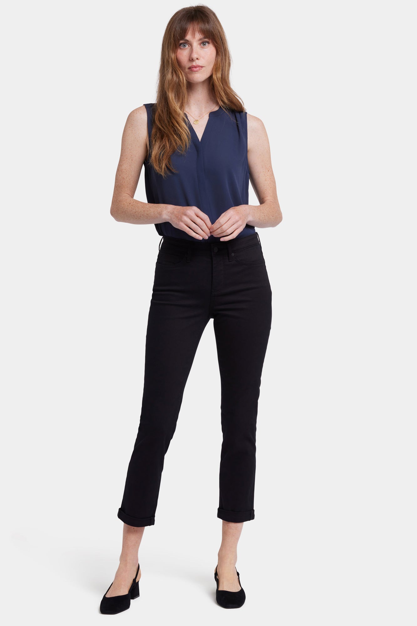 NYDJ Sheri Slim Ankle Jeans With Roll Cuffs - Black