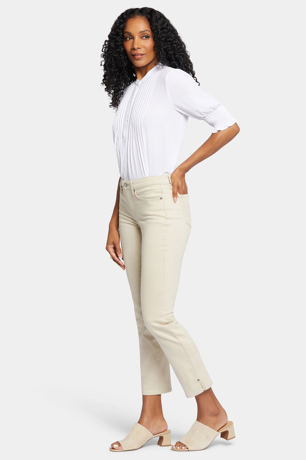 NYDJ Sheri Slim Ankle Jeans With Riveted Side Slits - Feather