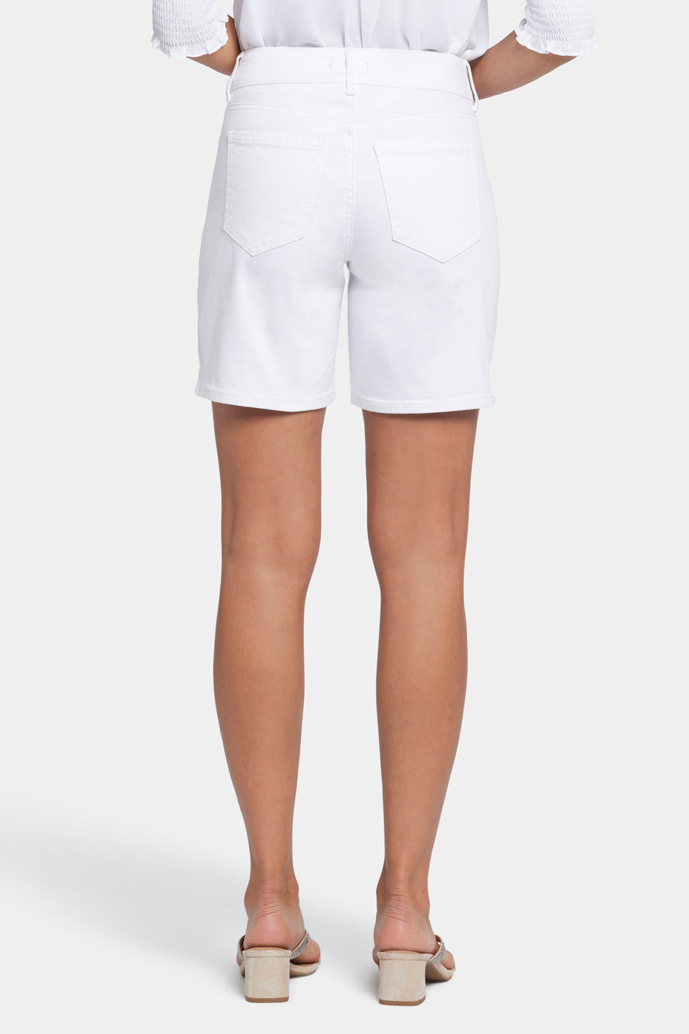 NYDJ Frankie Relaxed Denim Shorts With Wide Waistband And Square Pockets - Optic White
