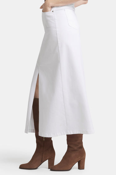 NYDJ High Rise Long Skirt With Center Front Slit - Optic White