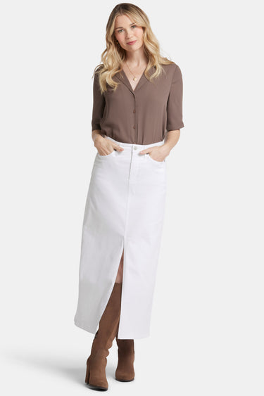 NYDJ High Rise Long Skirt With Center Front Slit - Optic White