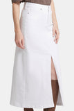 NYDJ High Rise Long Skirt With Center Front Slit - Optic White