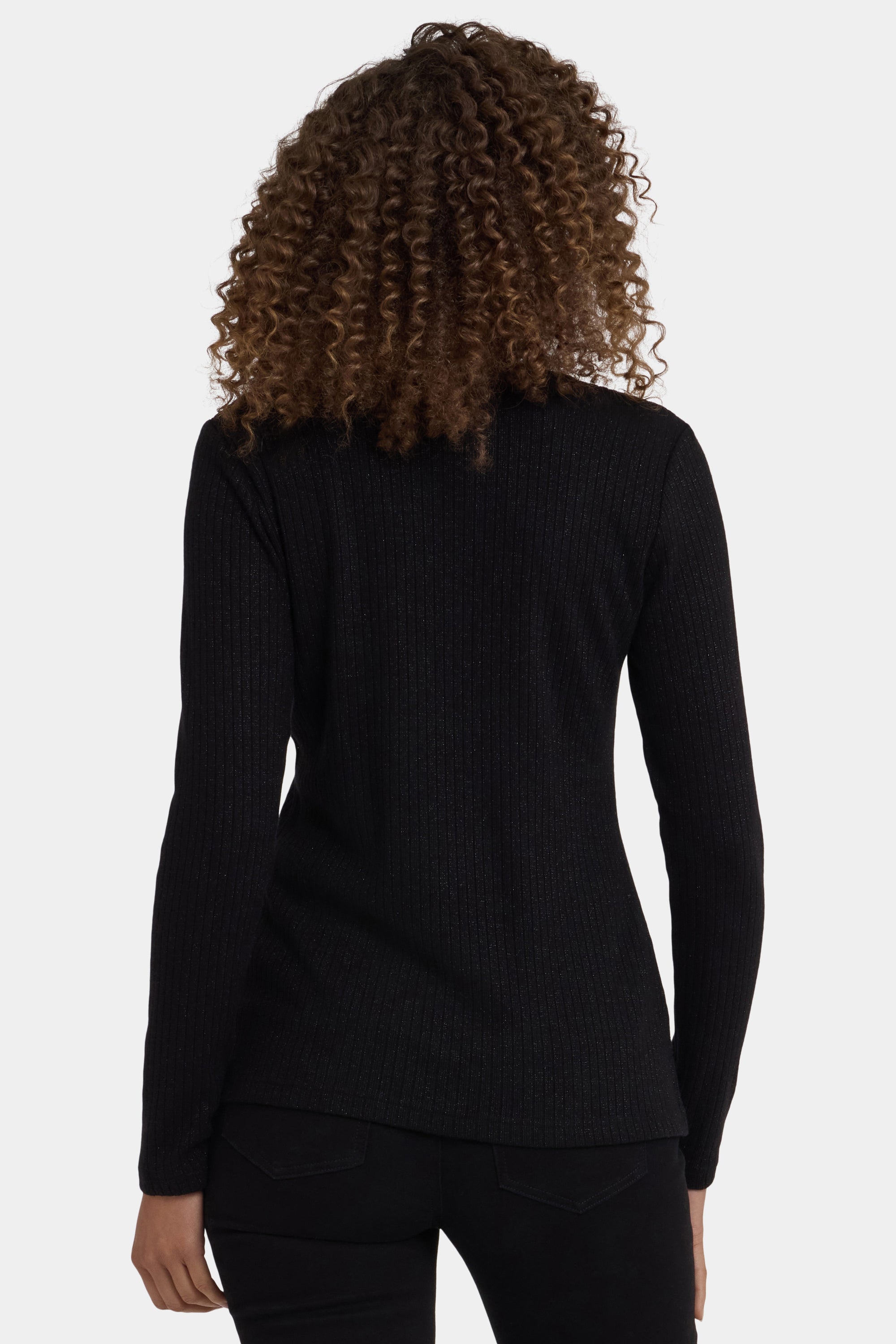 NYDJ Shimmer Rib Knit Henley Top  - Black