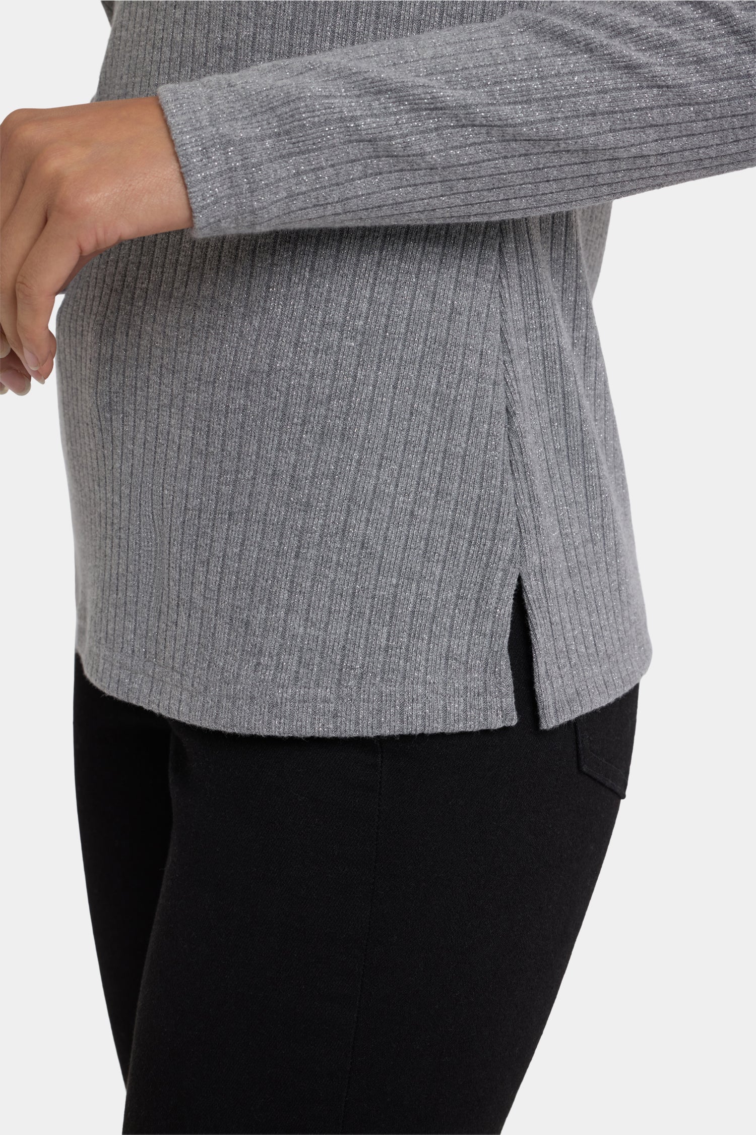 Shimmer Rib Knit Henley Top - Heather Grey Grey | NYDJ