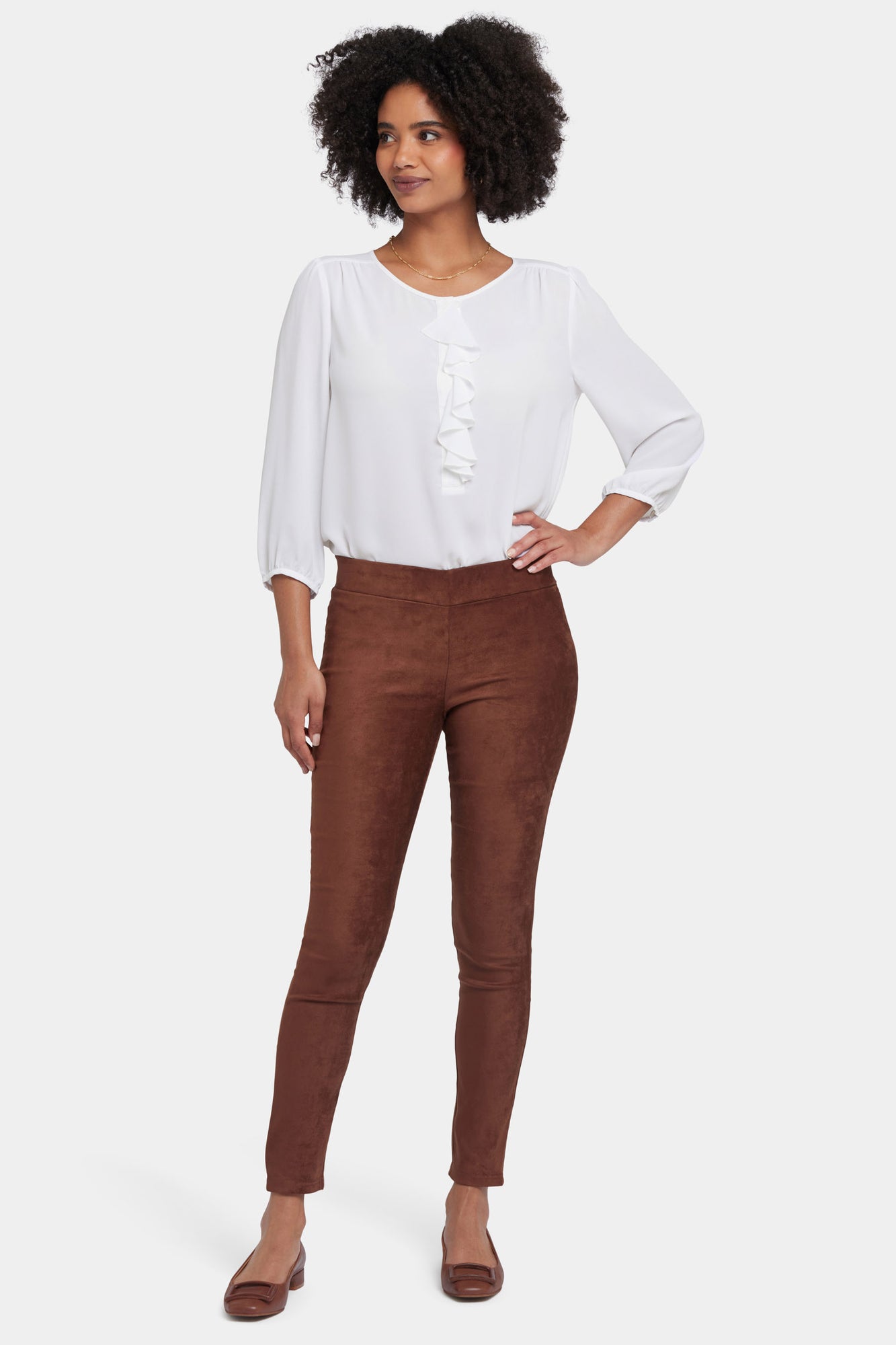 NYDJ Basic Legging Pants In Stretch Faux Suede - Coffee Bean