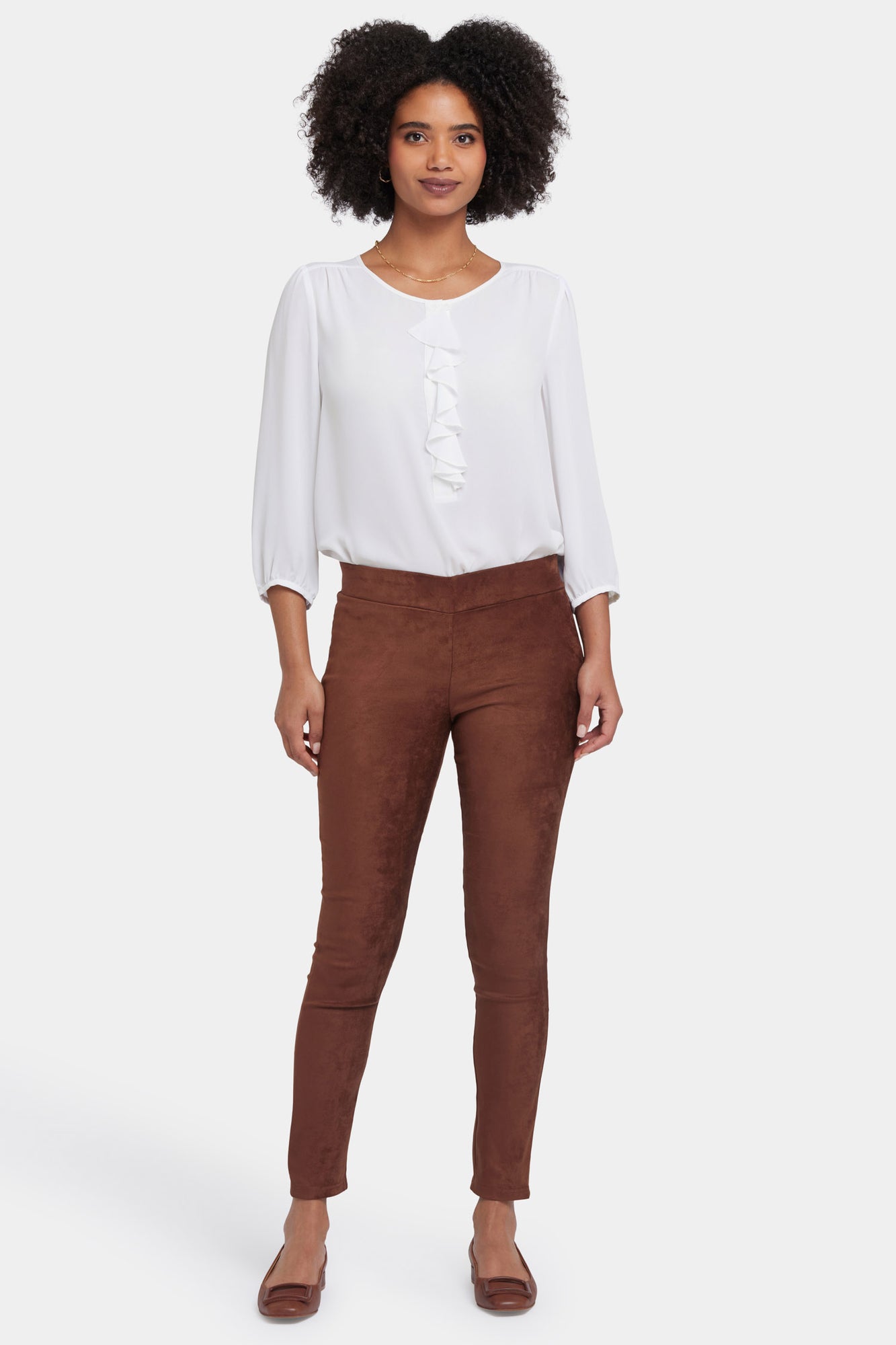 NYDJ Basic Legging Pants In Stretch Faux Suede - Coffee Bean