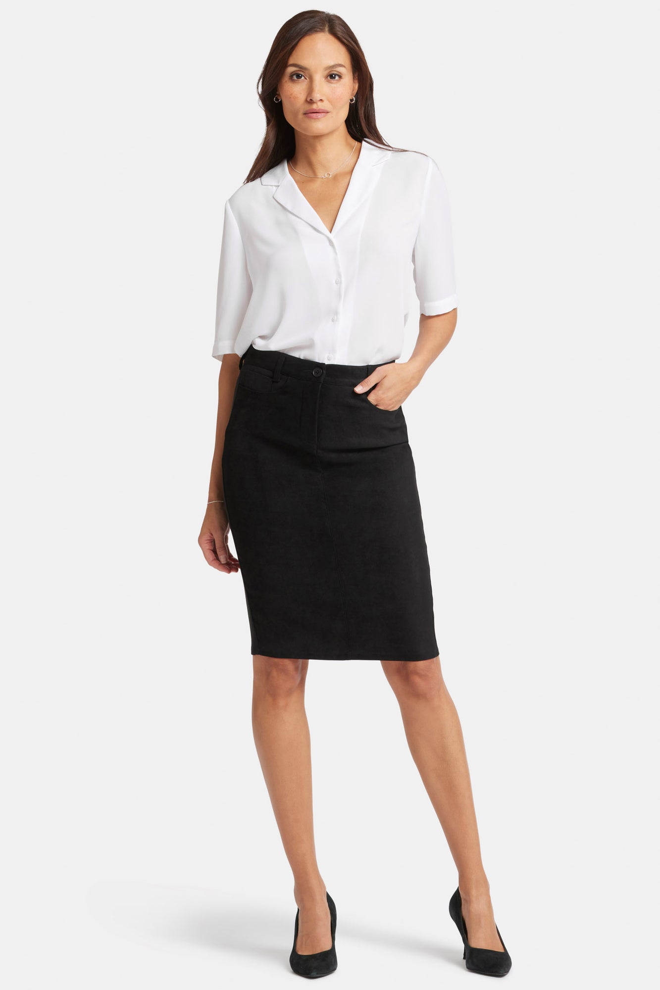 NYDJ 5-Pocket Pencil Skirt In Stretch Faux Suede - Black