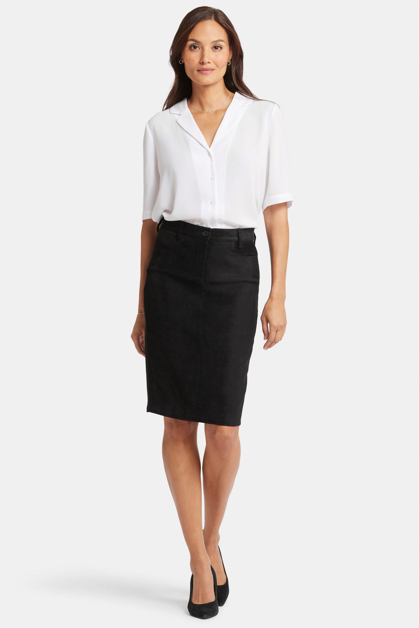 NYDJ 5-Pocket Pencil Skirt In Stretch Faux Suede - Black