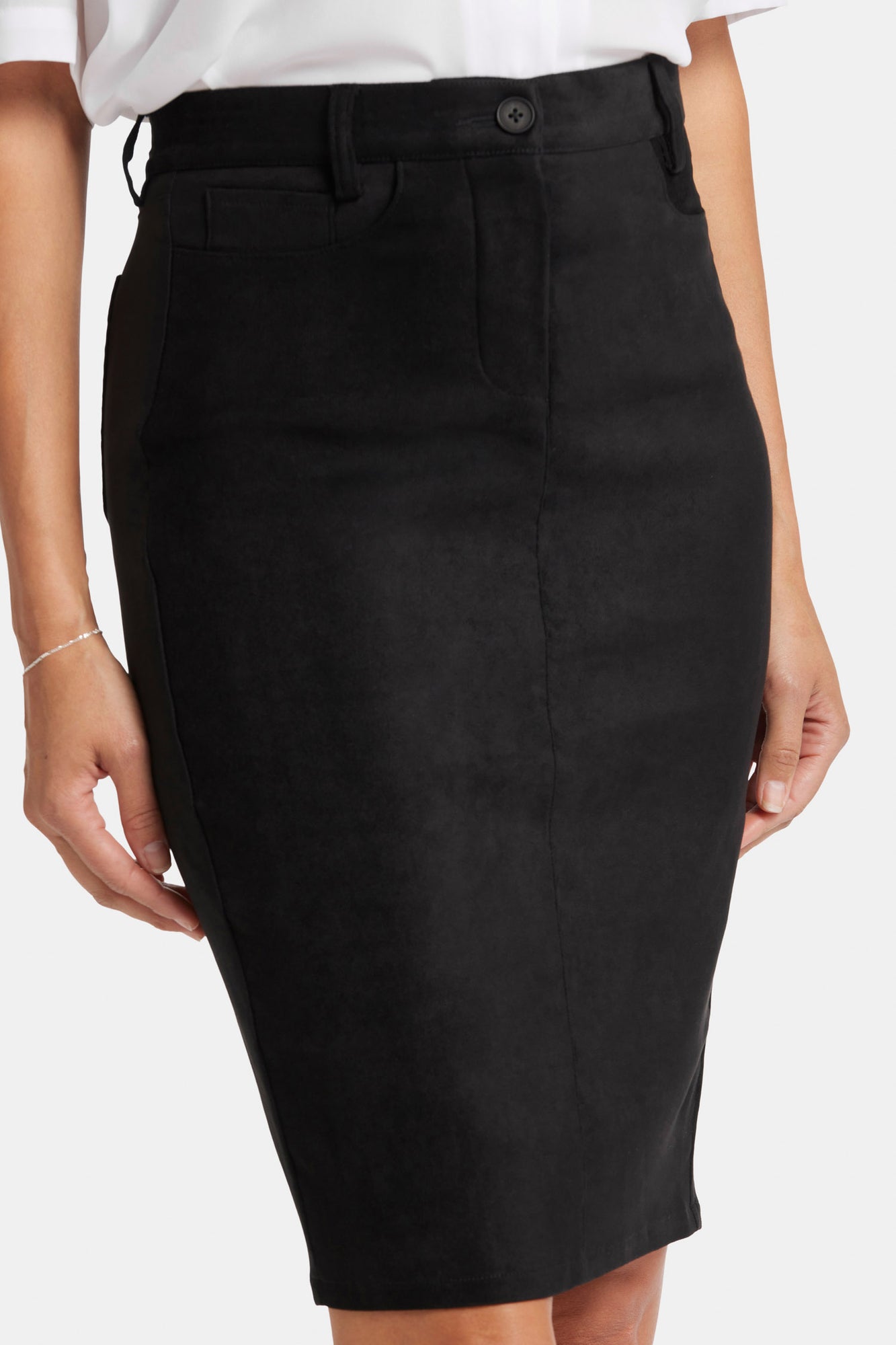 NYDJ 5-Pocket Pencil Skirt In Stretch Faux Suede - Black