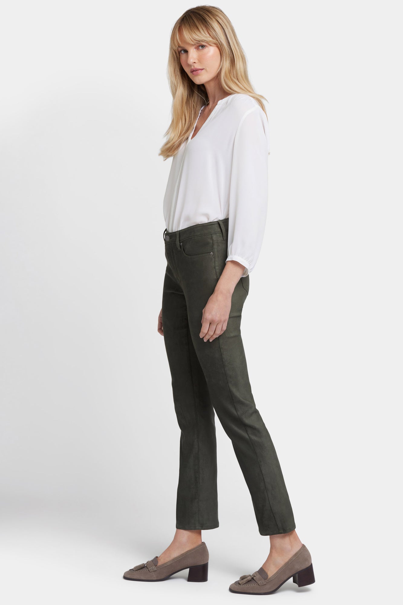 NYDJ Sheri Slim Pants In Stretch Faux Suede - Vine Leaf