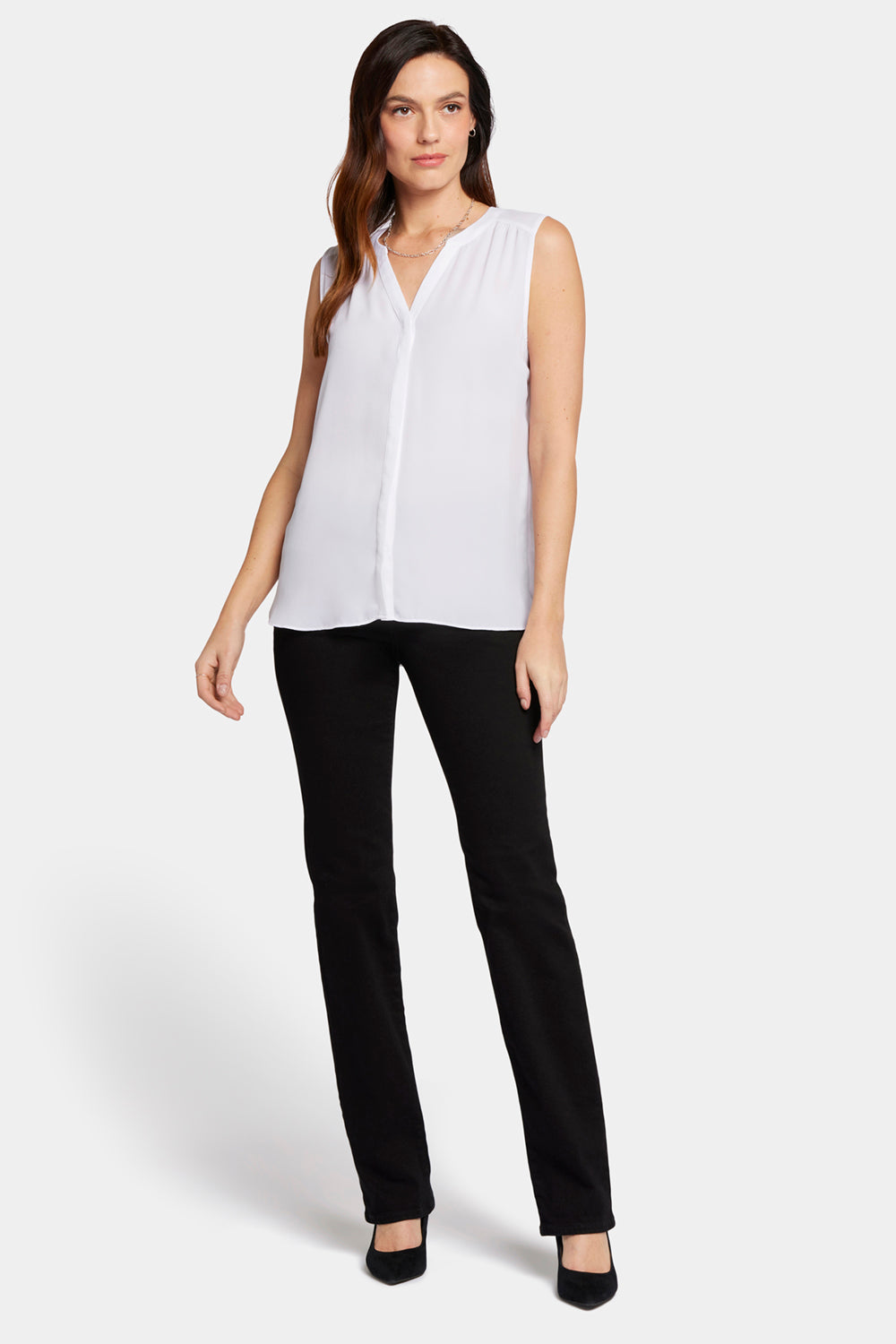 NYDJ Sleeveless Pintuck Blouse  - Optic White