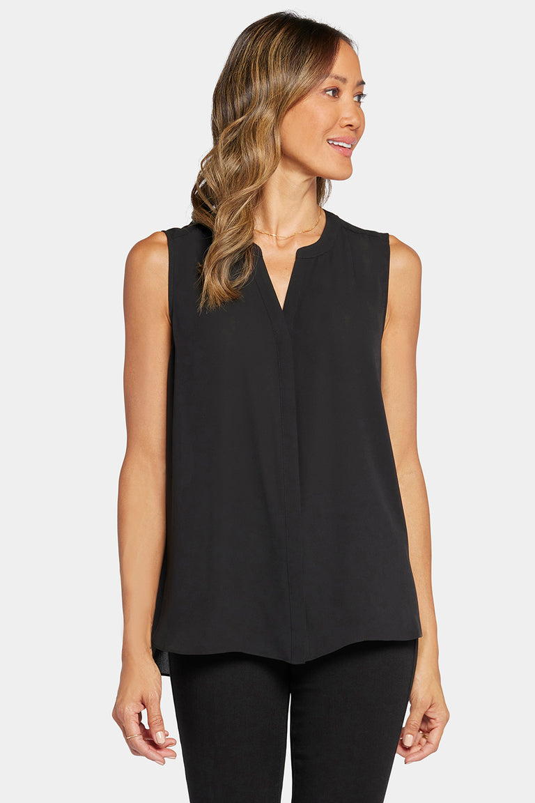 NYDJ Sleeveless Pintuck Blouse  - Black
