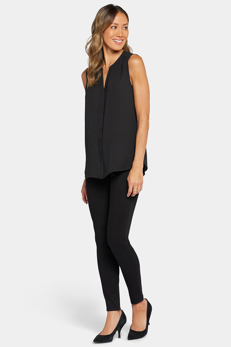 NYDJ Sleeveless Pintuck Blouse  - Black