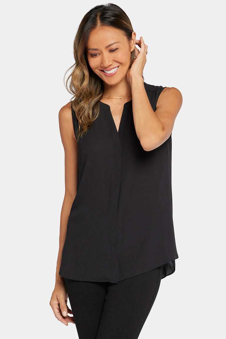 NYDJ Sleeveless Pintuck Blouse  - Black