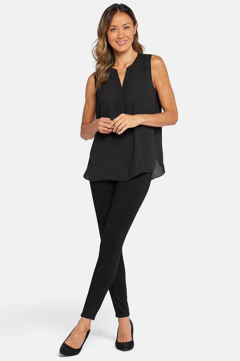 NYDJ Sleeveless Pintuck Blouse  - Black