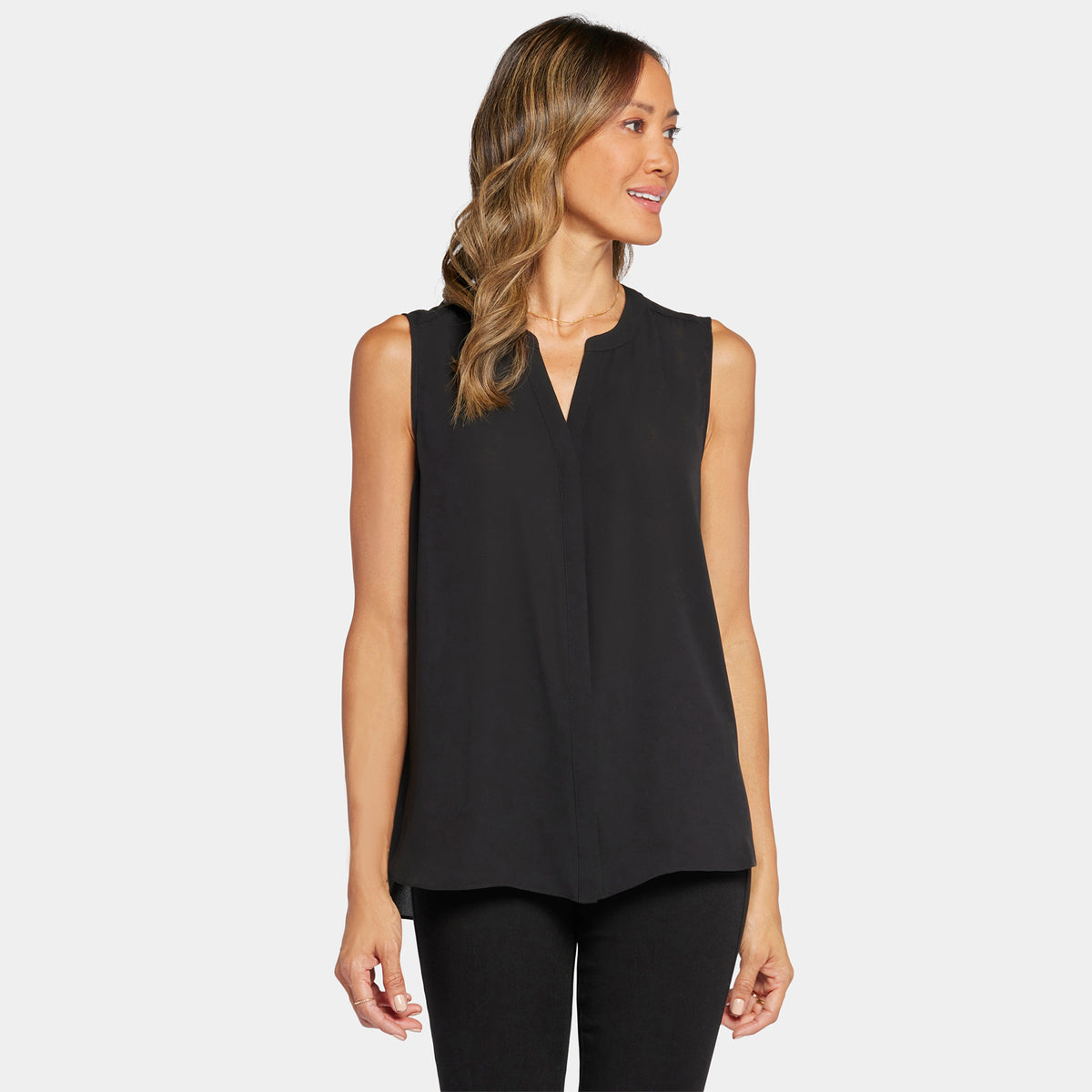 NYDJ Sleeveless Pintuck Blouse  - Black
