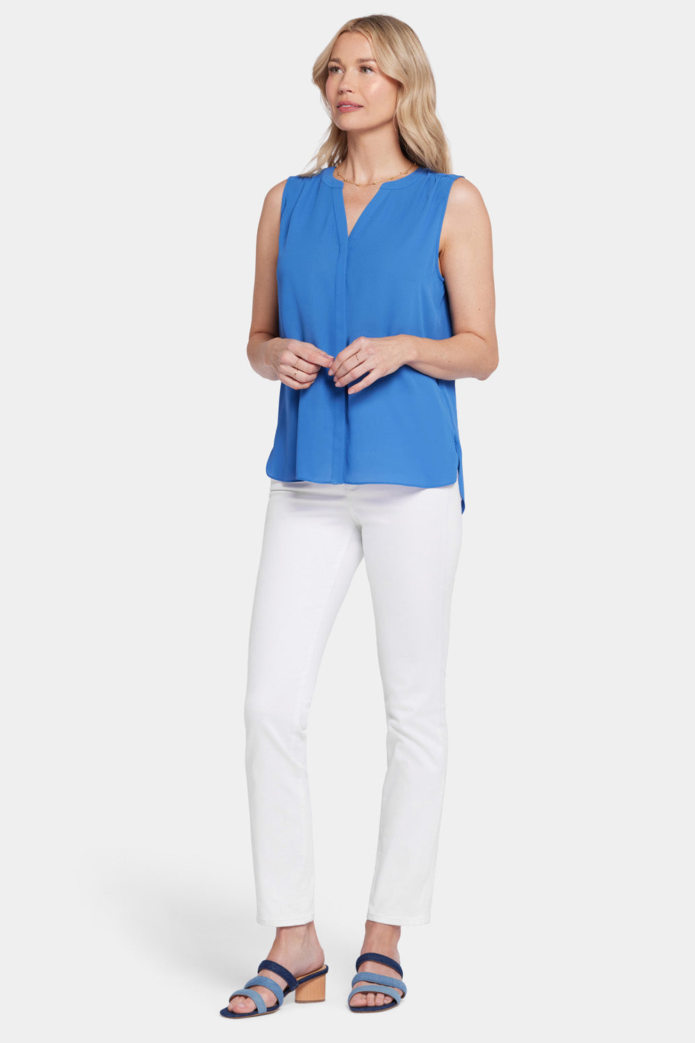 NYDJ Sleeveless Pintuck Blouse   - Greek Sea