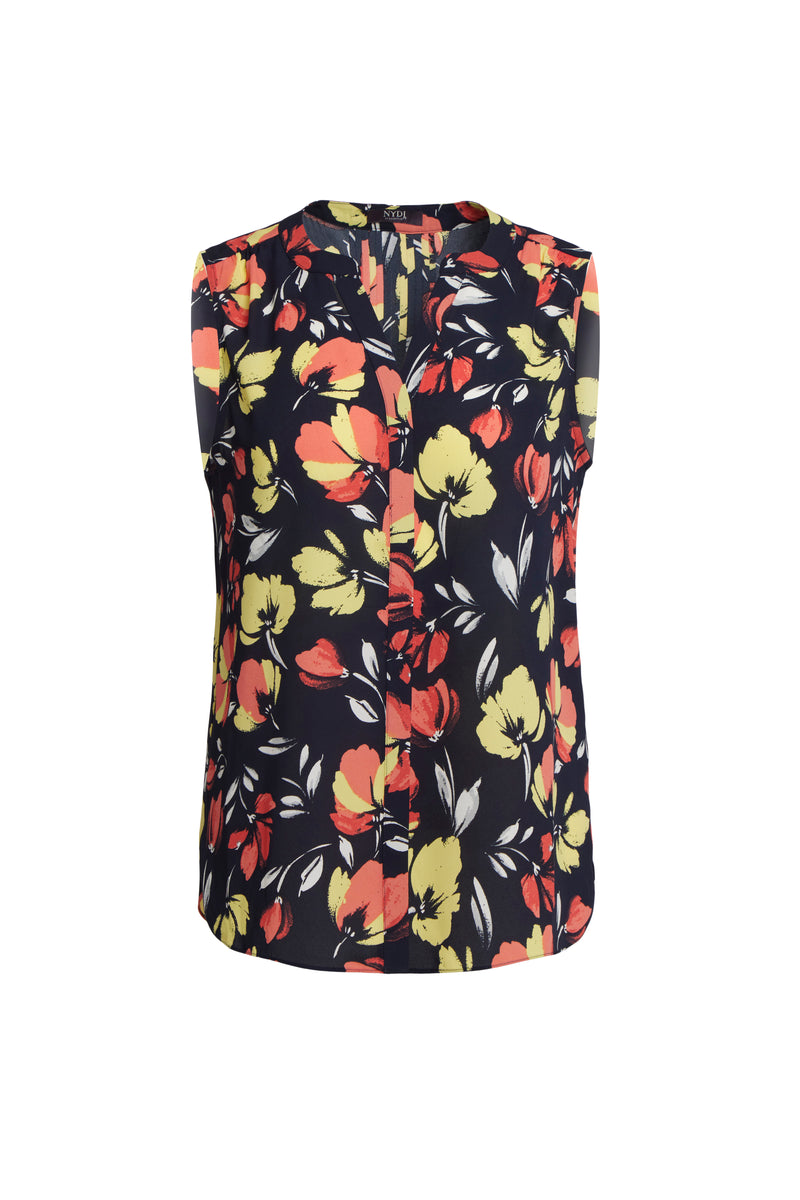 Click here to shop sleeveless pintuck blouse in Isla Blooms