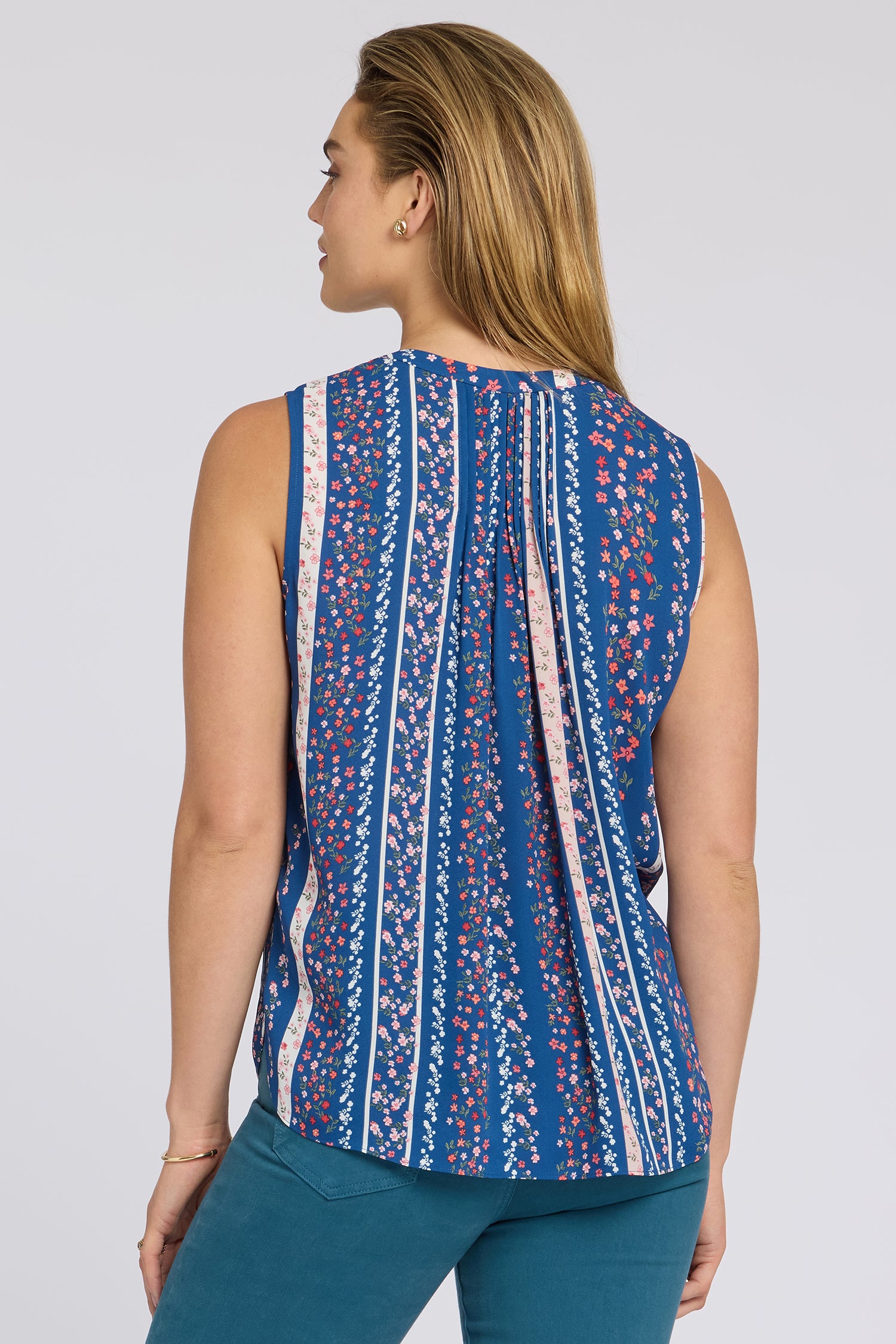 NYDJ Sleeveless Pintuck Blouse  - Floral Ribbons