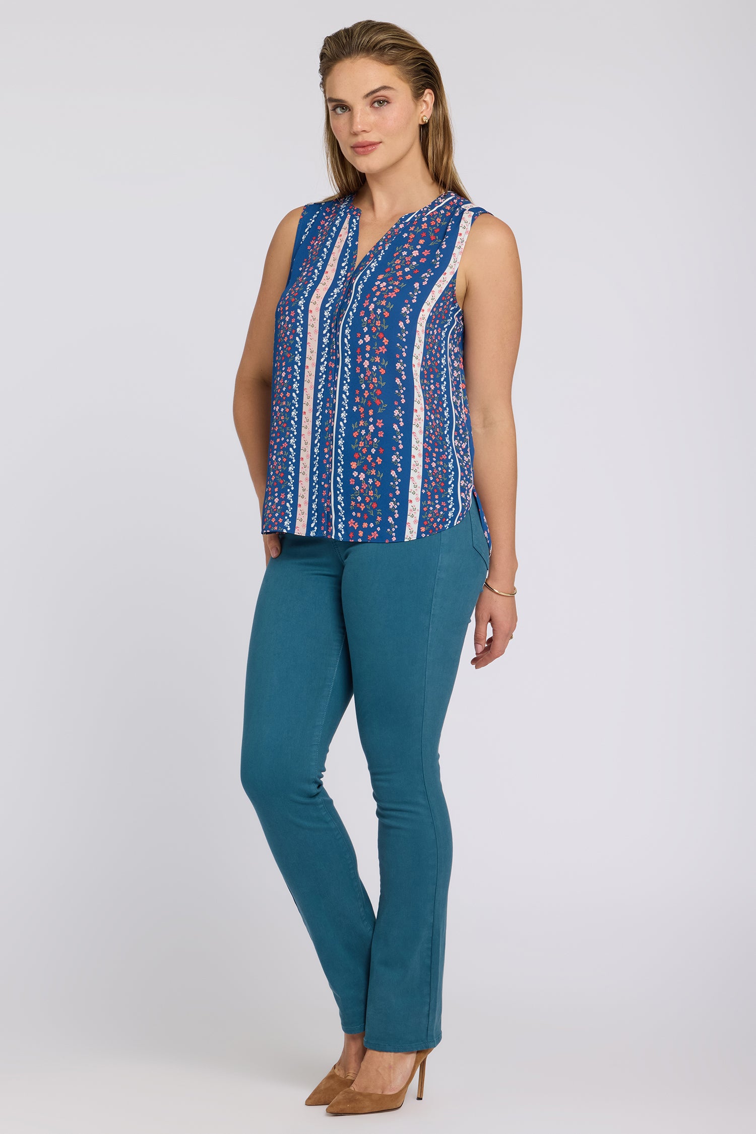 NYDJ Sleeveless Pintuck Blouse  - Floral Ribbons