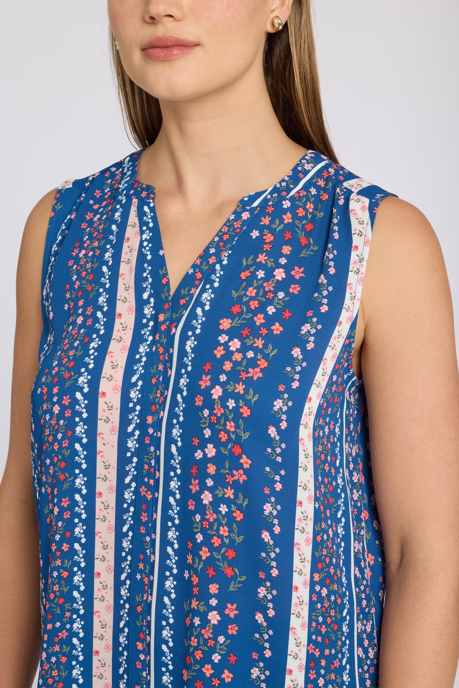 NYDJ Sleeveless Pintuck Blouse  - Floral Ribbons