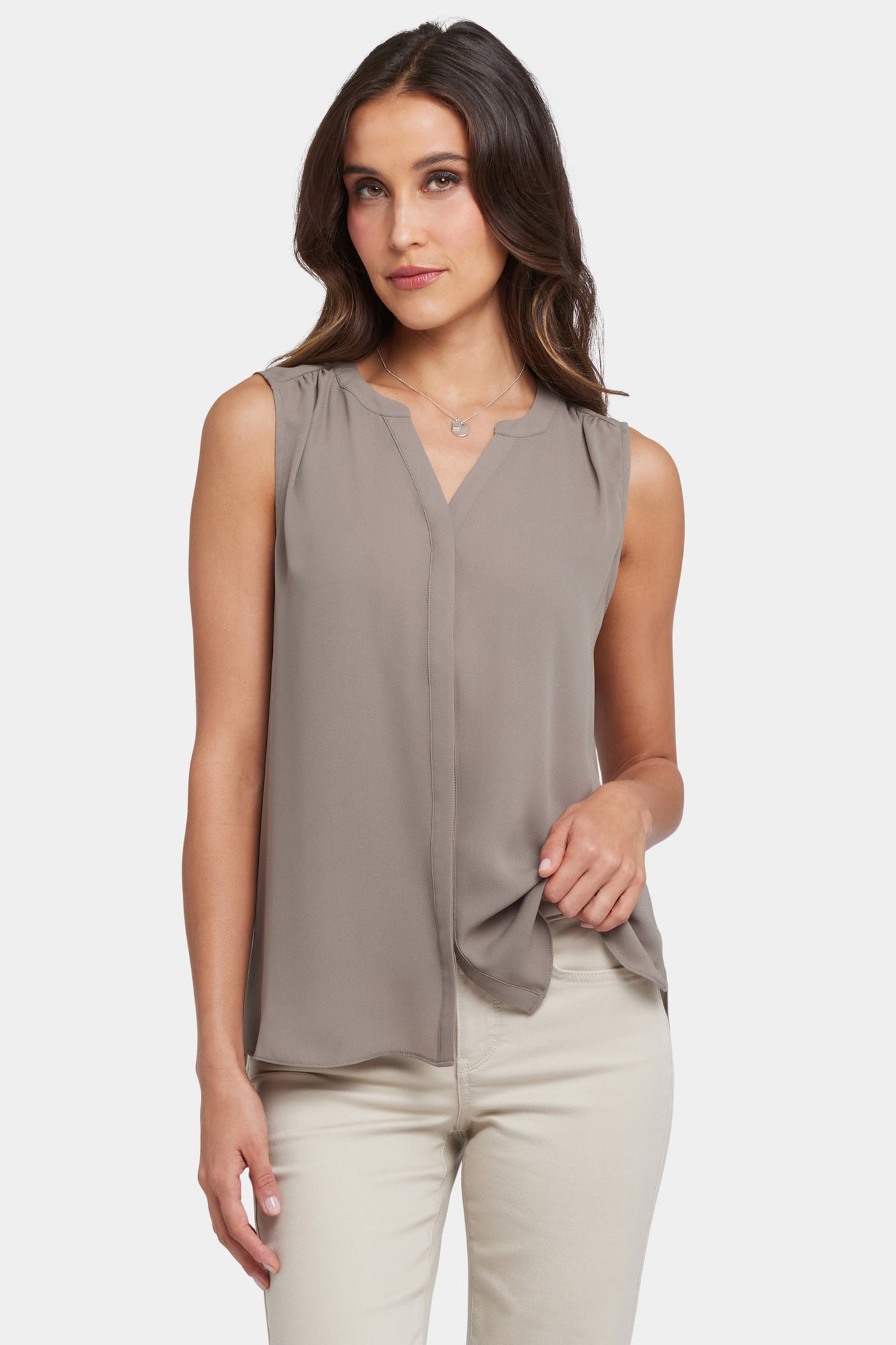 NYDJ Sleeveless Pintuck Blouse  - Saddlewood