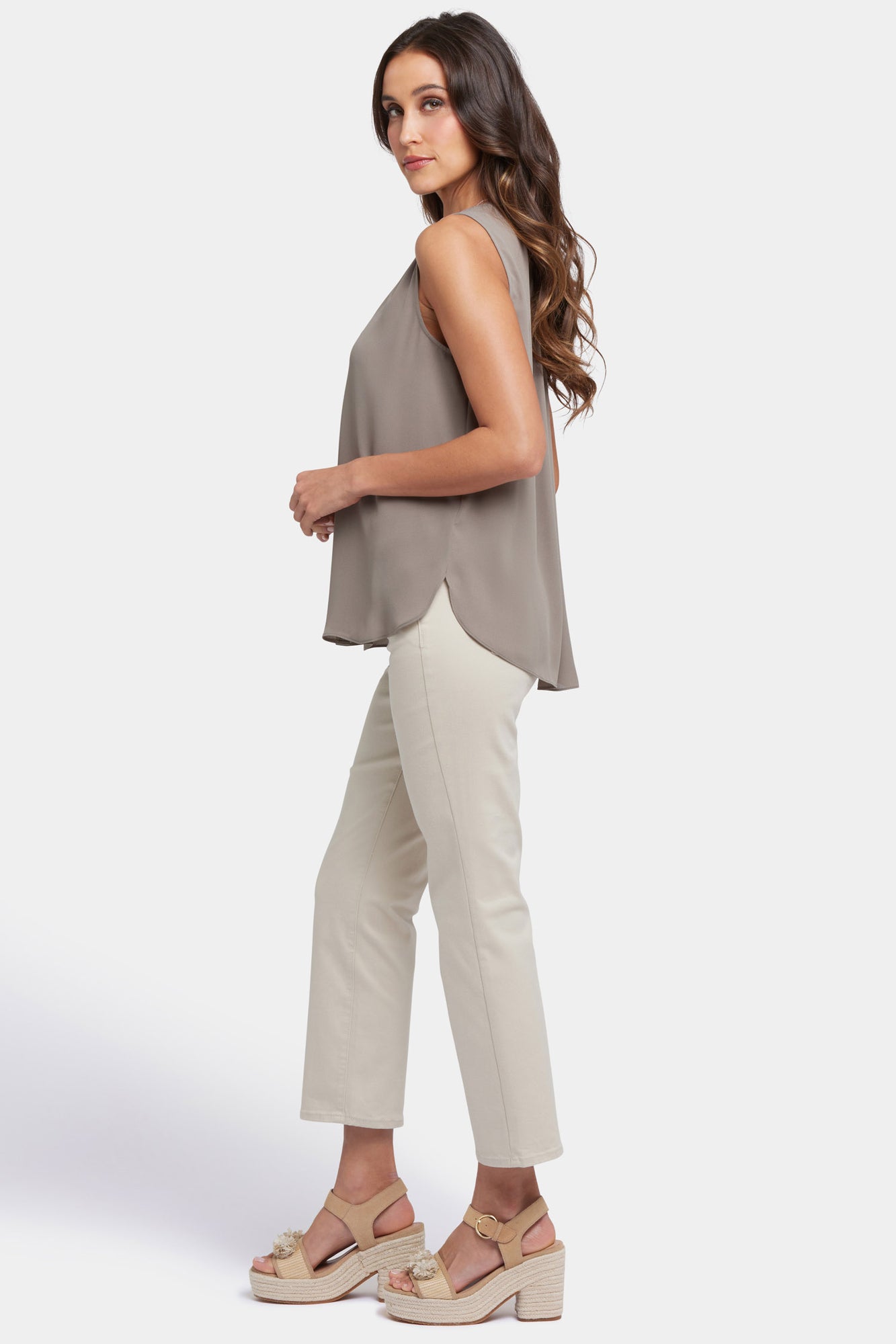 NYDJ Sleeveless Pintuck Blouse  - Saddlewood