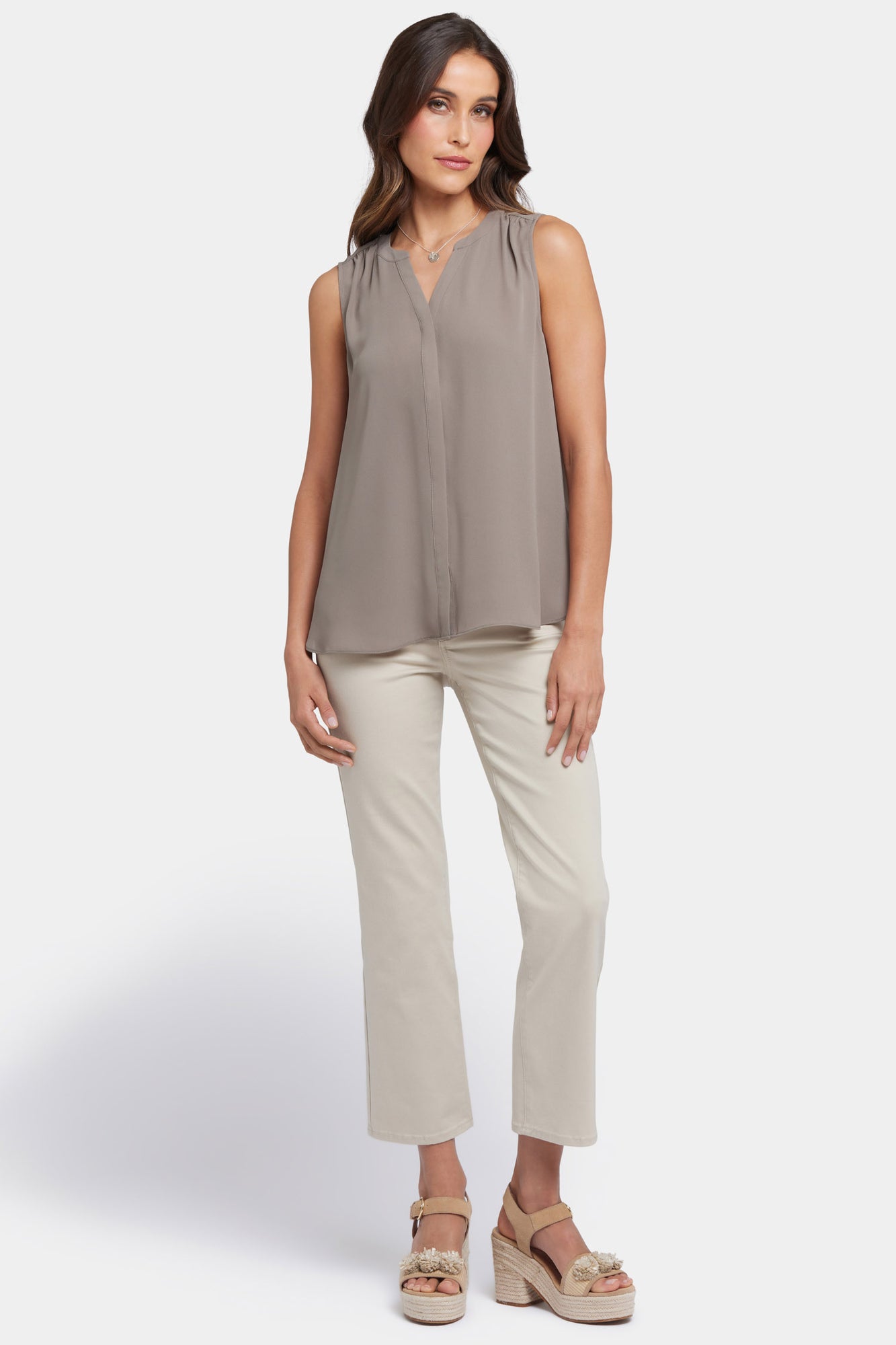 NYDJ Sleeveless Pintuck Blouse  - Saddlewood