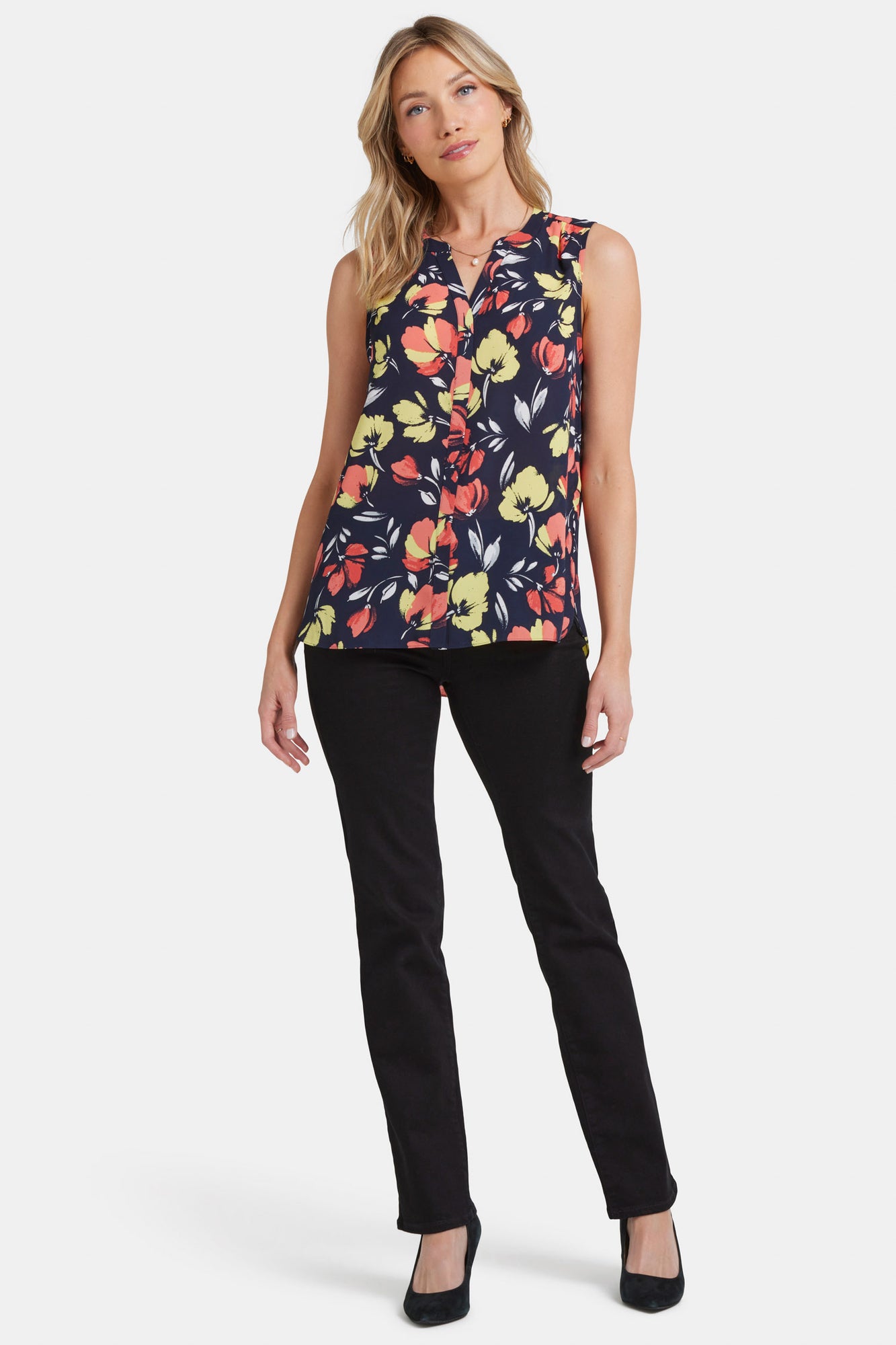 NYDJ Sleeveless Pintuck Blouse   - Isla Blooms