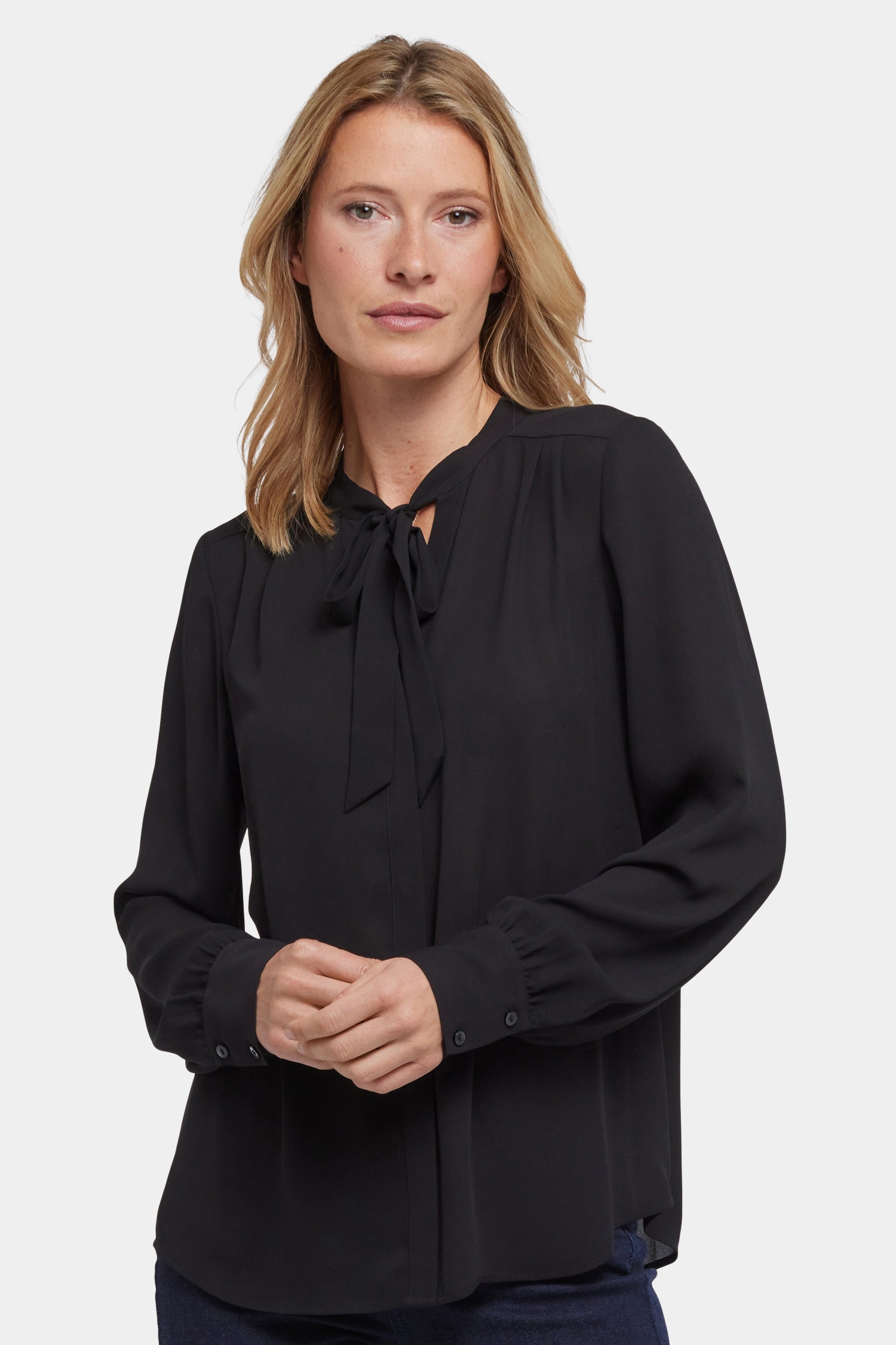 NYDJ Tie-Neck Blouse  - Black