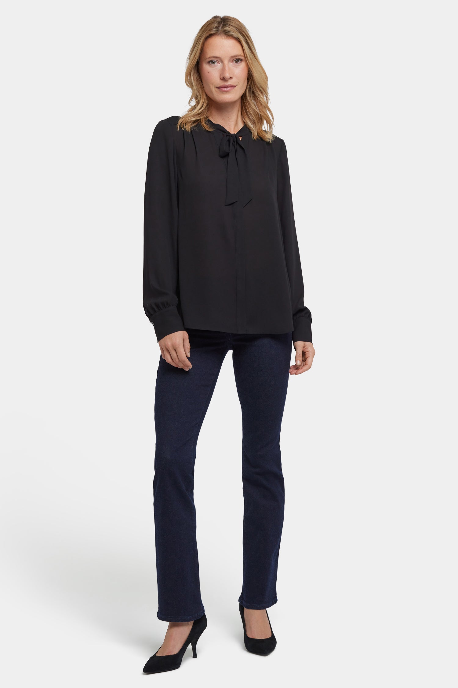 NYDJ Tie-Neck Blouse  - Black