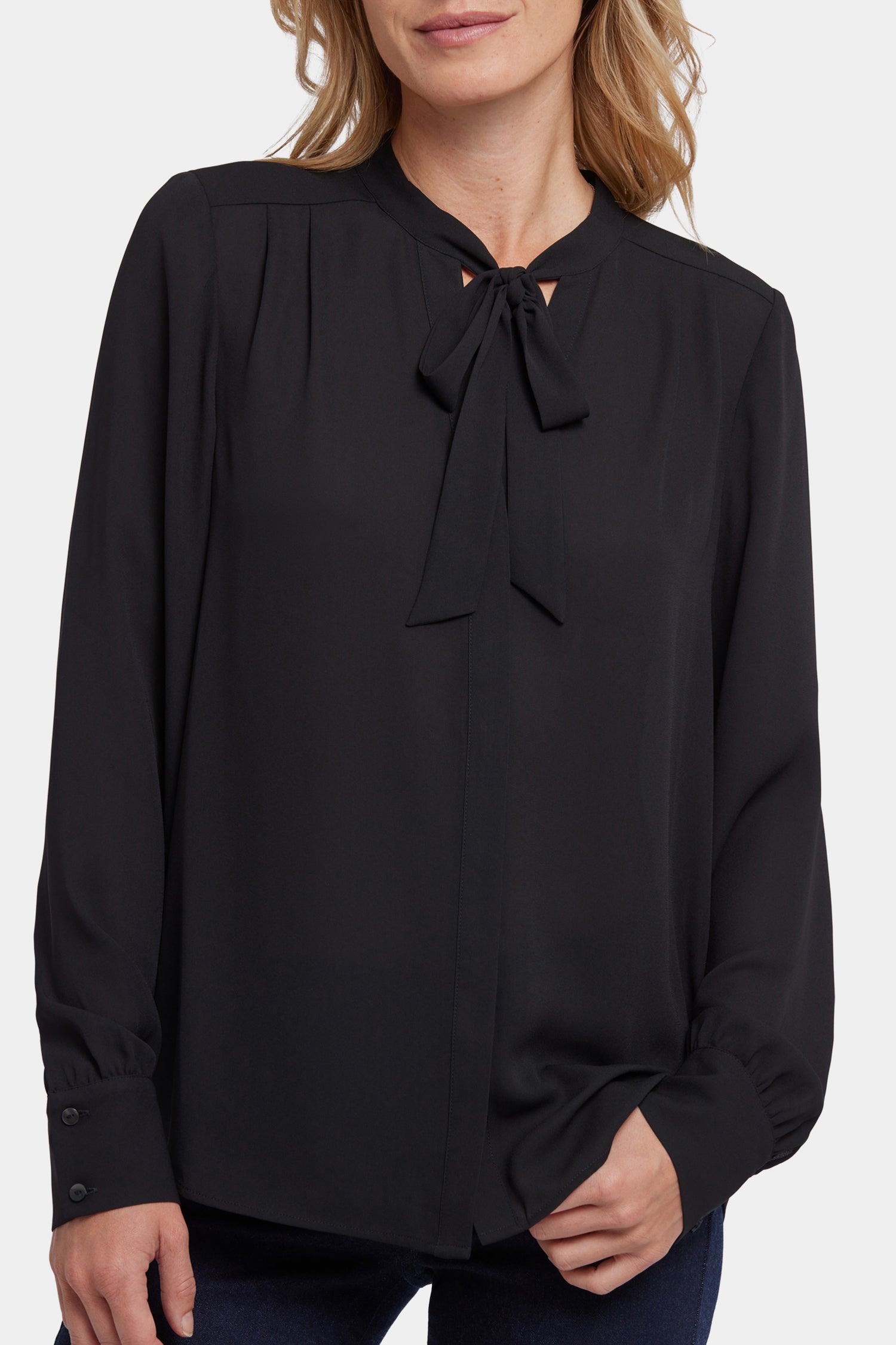 NYDJ Tie-Neck Blouse  - Black
