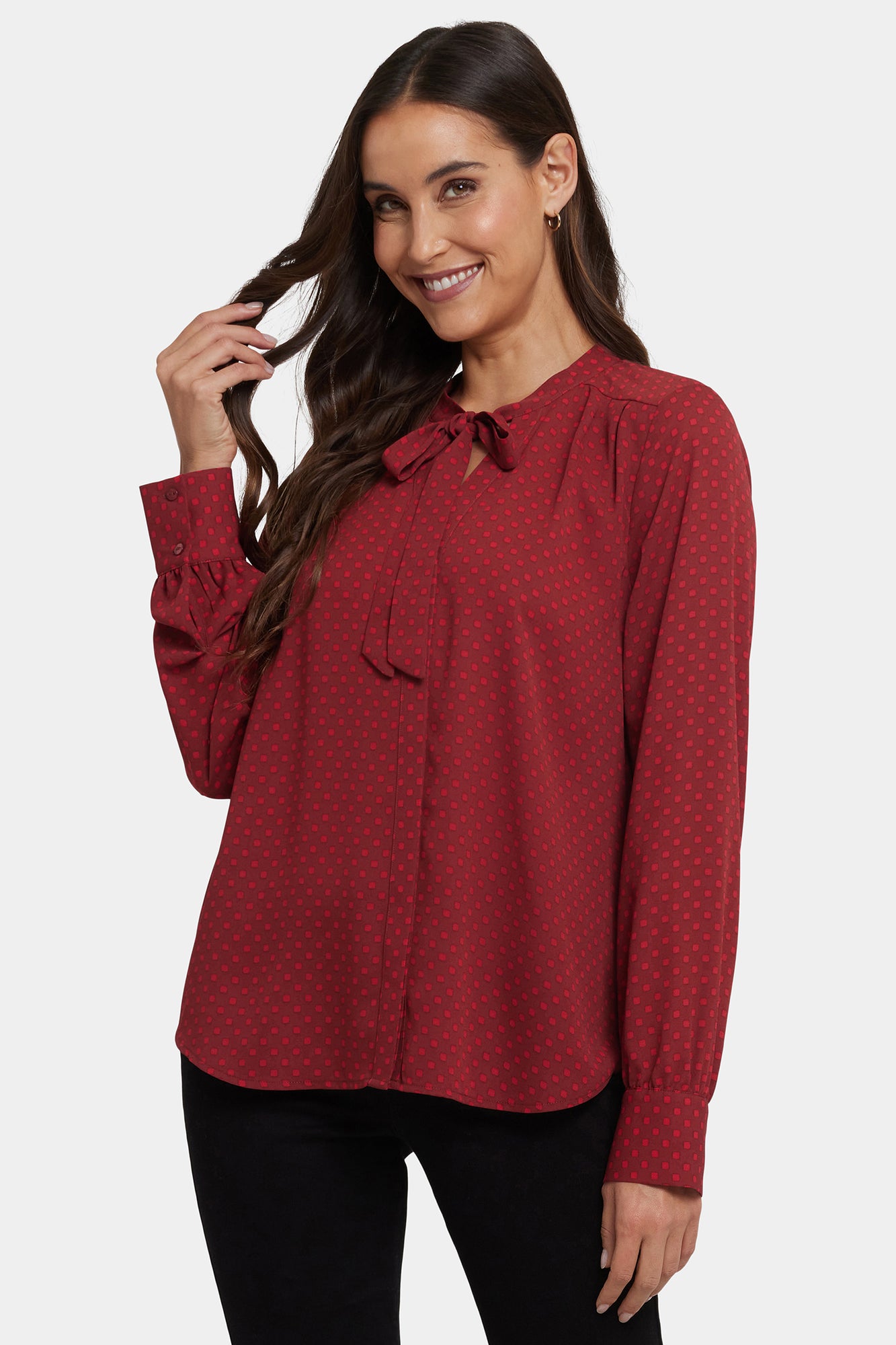 NYDJ Tie-Neck Blouse  - Claret Dots