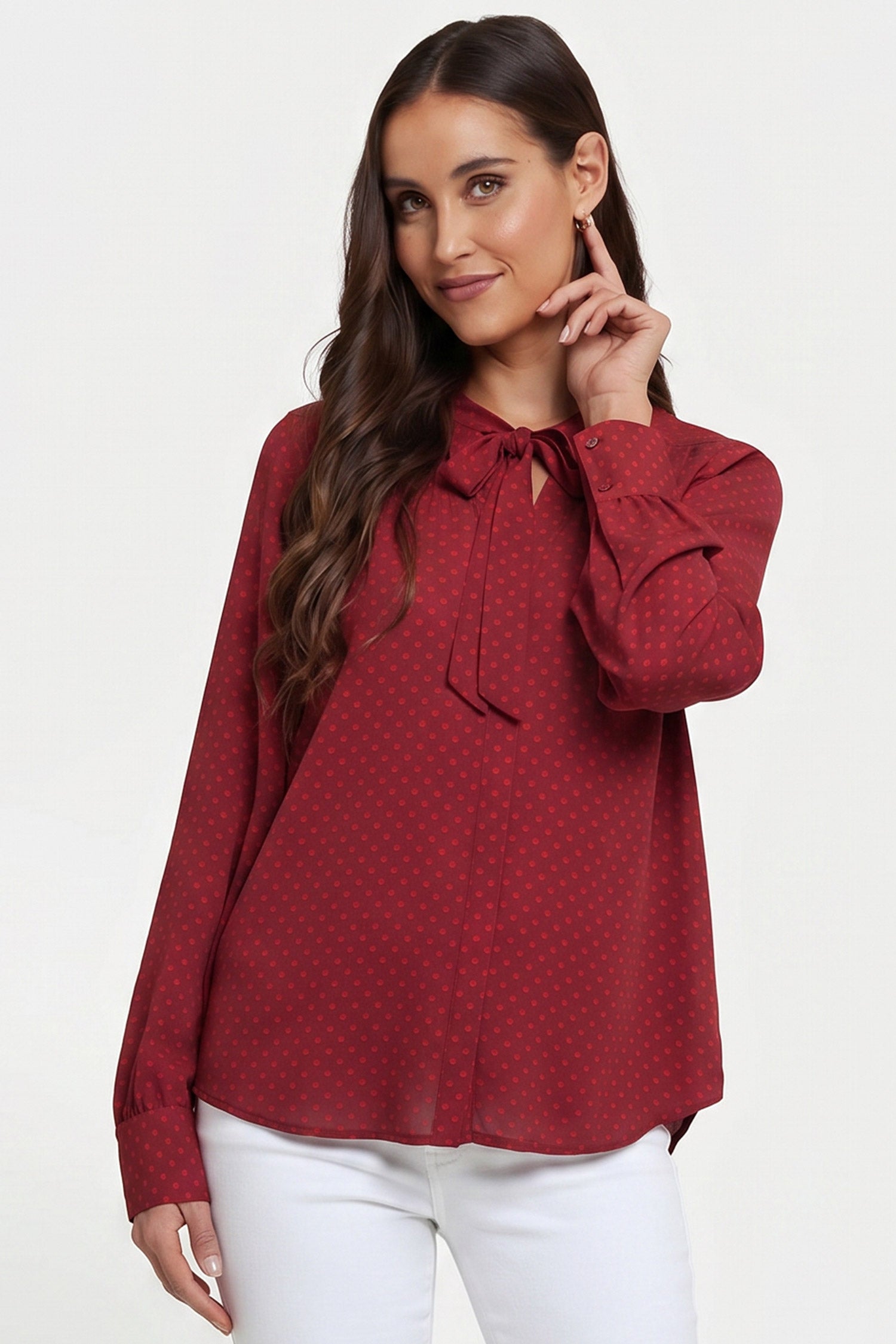 NYDJ Tie-Neck Blouse  - Claret Dots