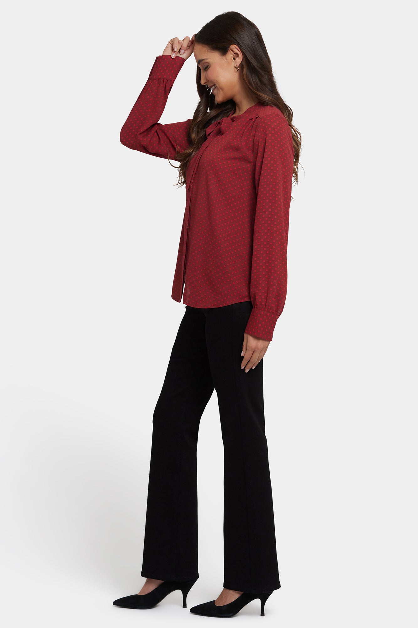 NYDJ Tie-Neck Blouse  - Claret Dots