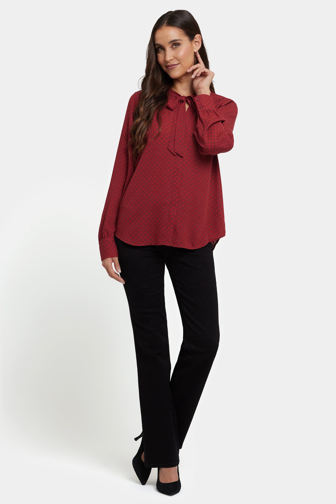 NYDJ Tie-Neck Blouse  - Claret Dots